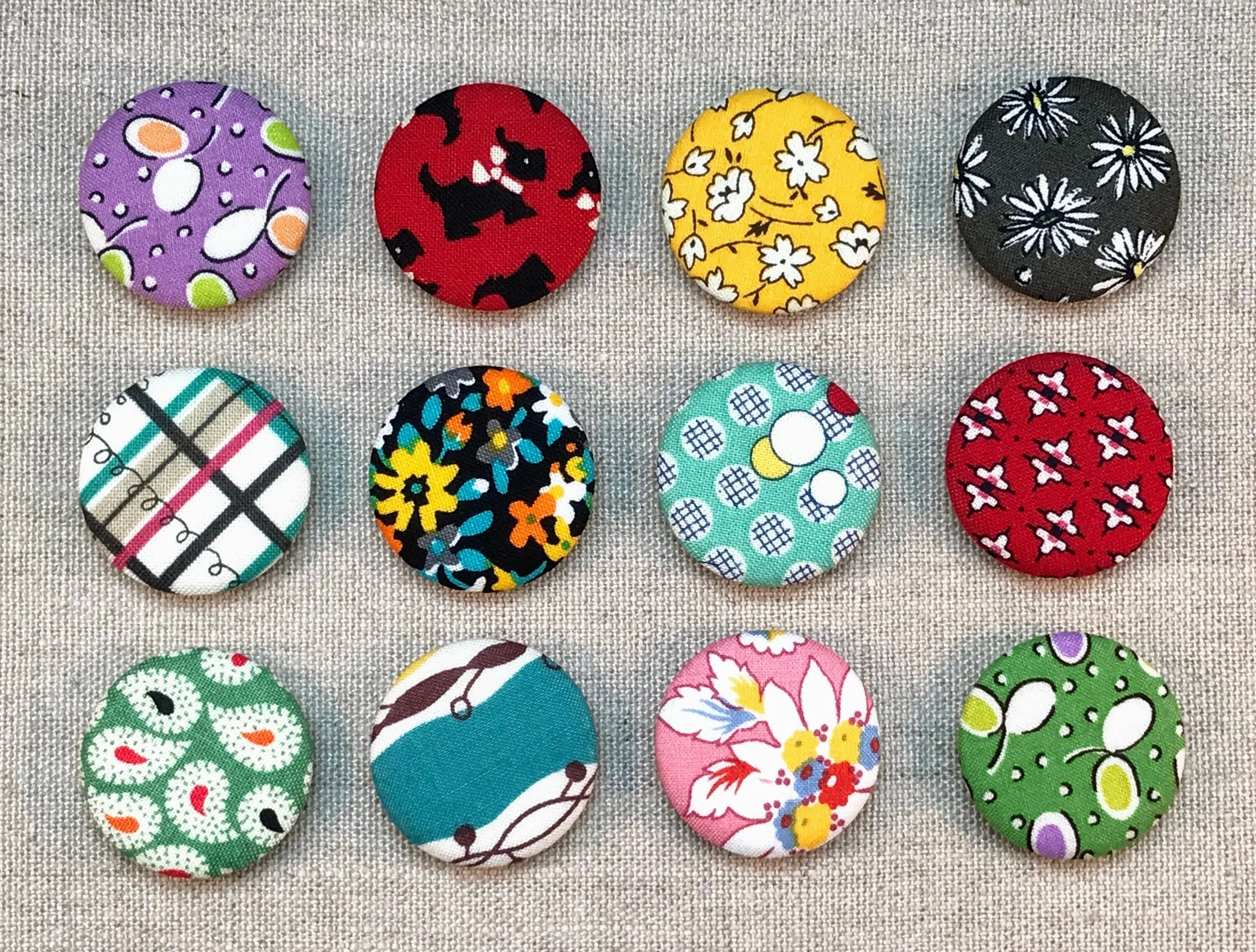 Fabric Covered Button Magnets - Set of 12 - Reproduction Feedsack Fabrics