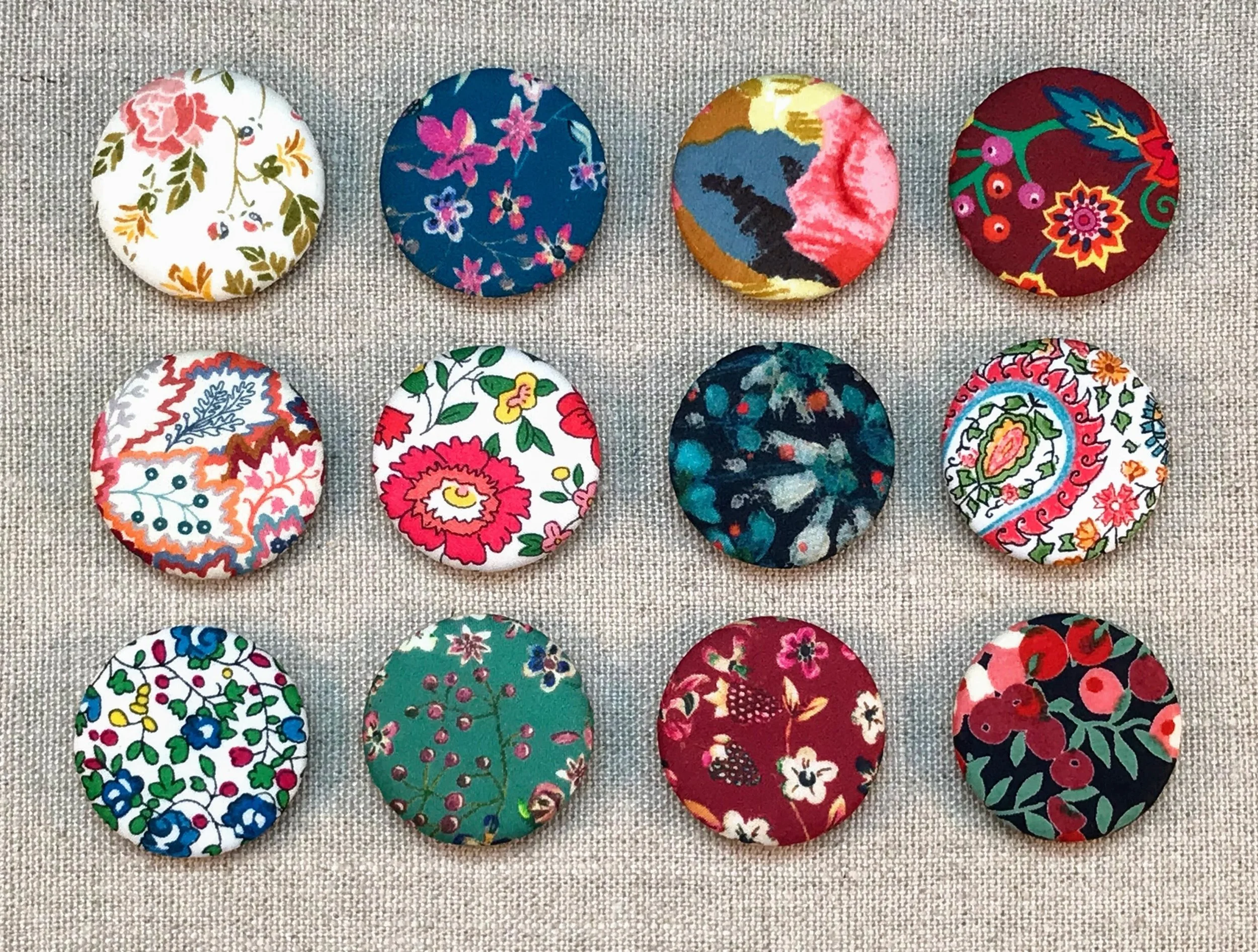 Fabric Covered Button Magnets - Set of 12 - Liberty of London Tana Lawn
