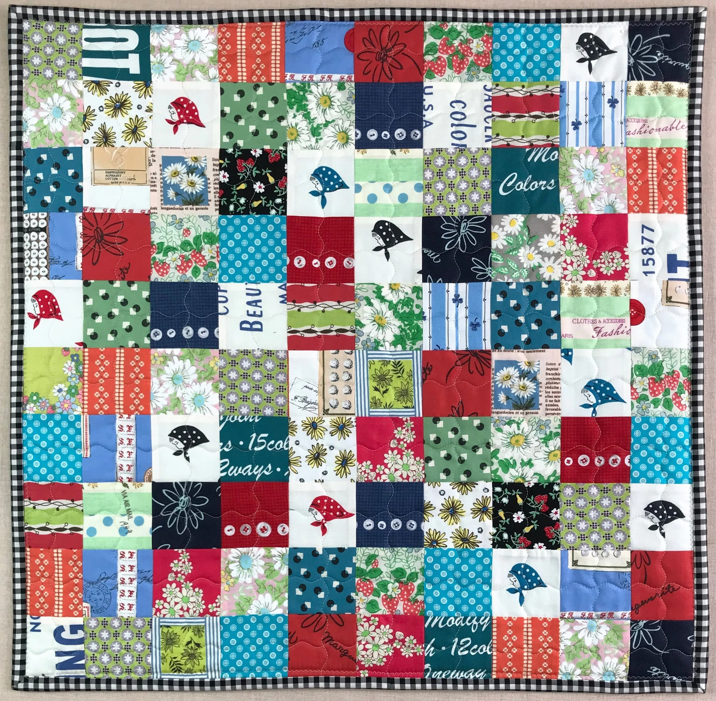 handmade quilted Euro pillow sham in reproduction Feedsack fabrics