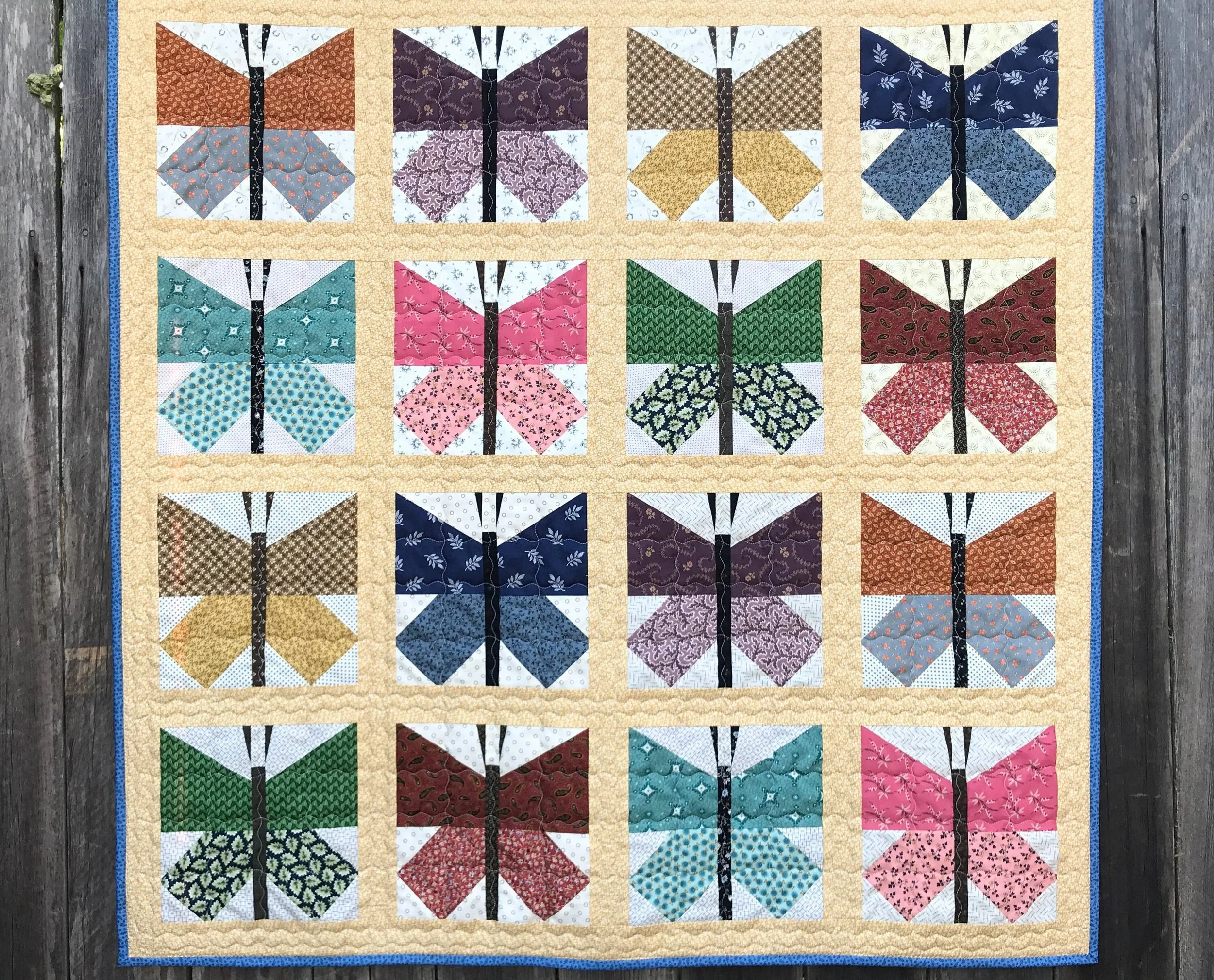 Feedsack butterfly baby quilt