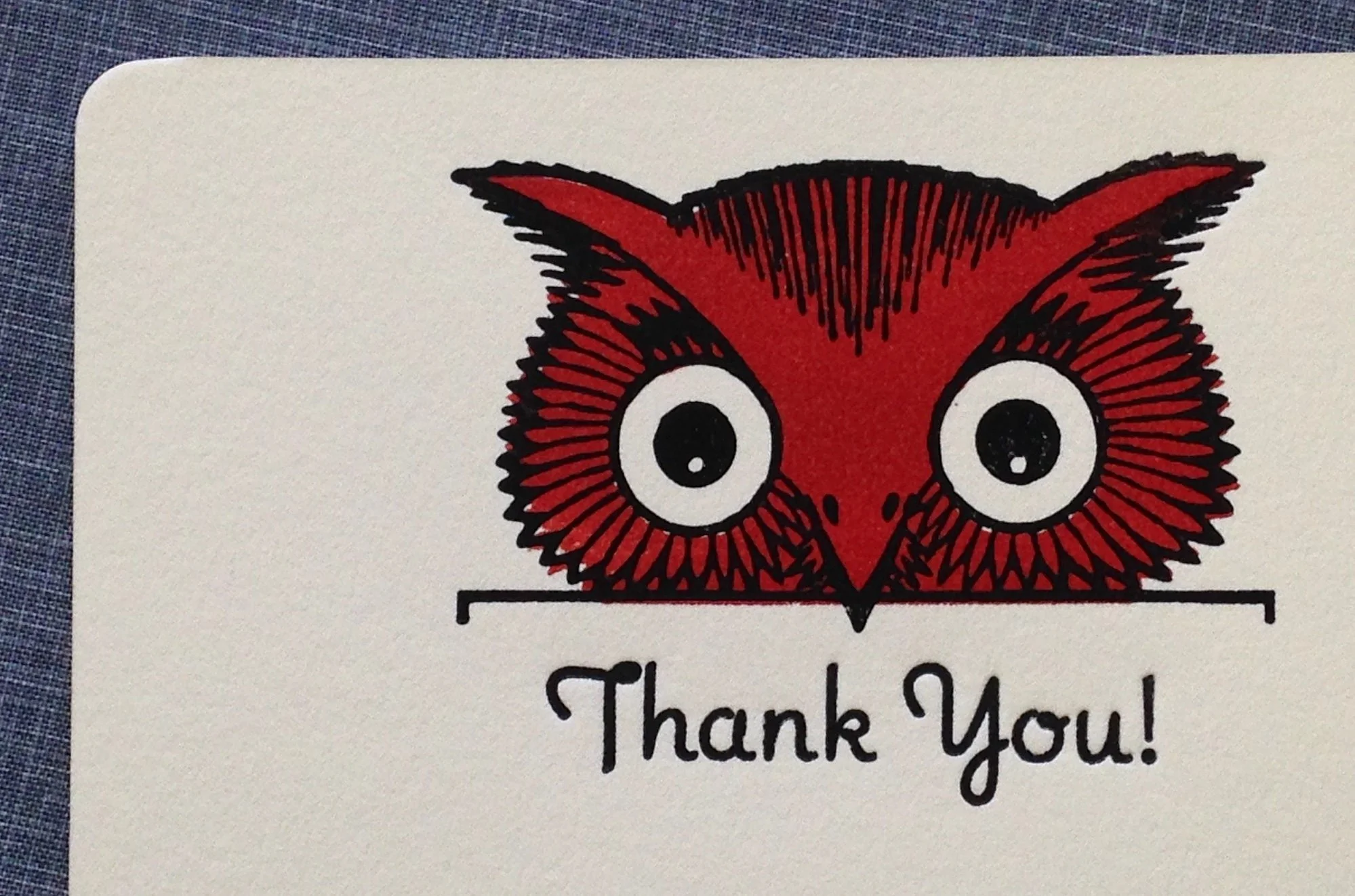 owl greeting card with message in his beak