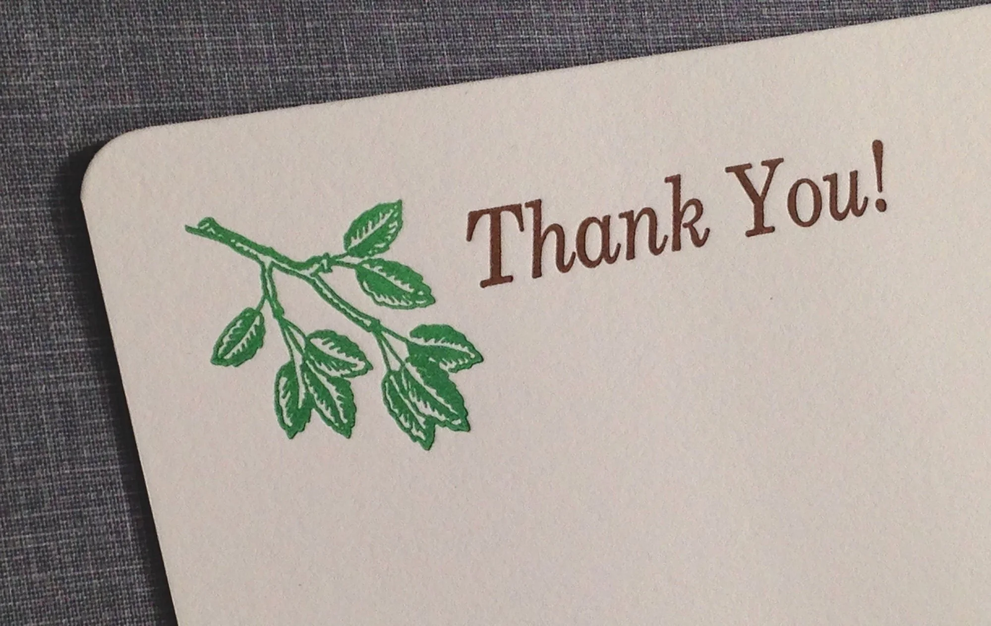hand printed green branch card