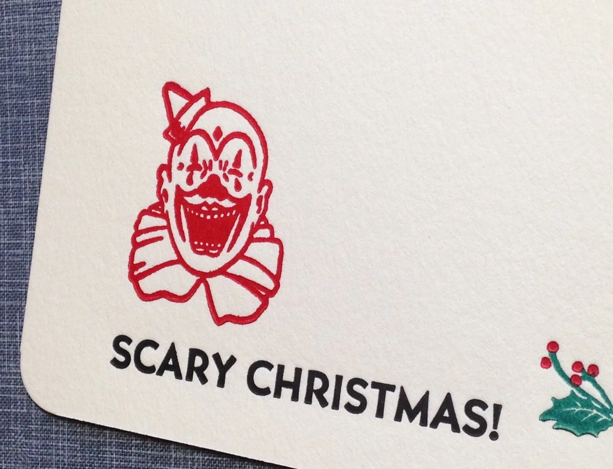Letterpress Holiday Card and Envelope - Scary Christmas Clown