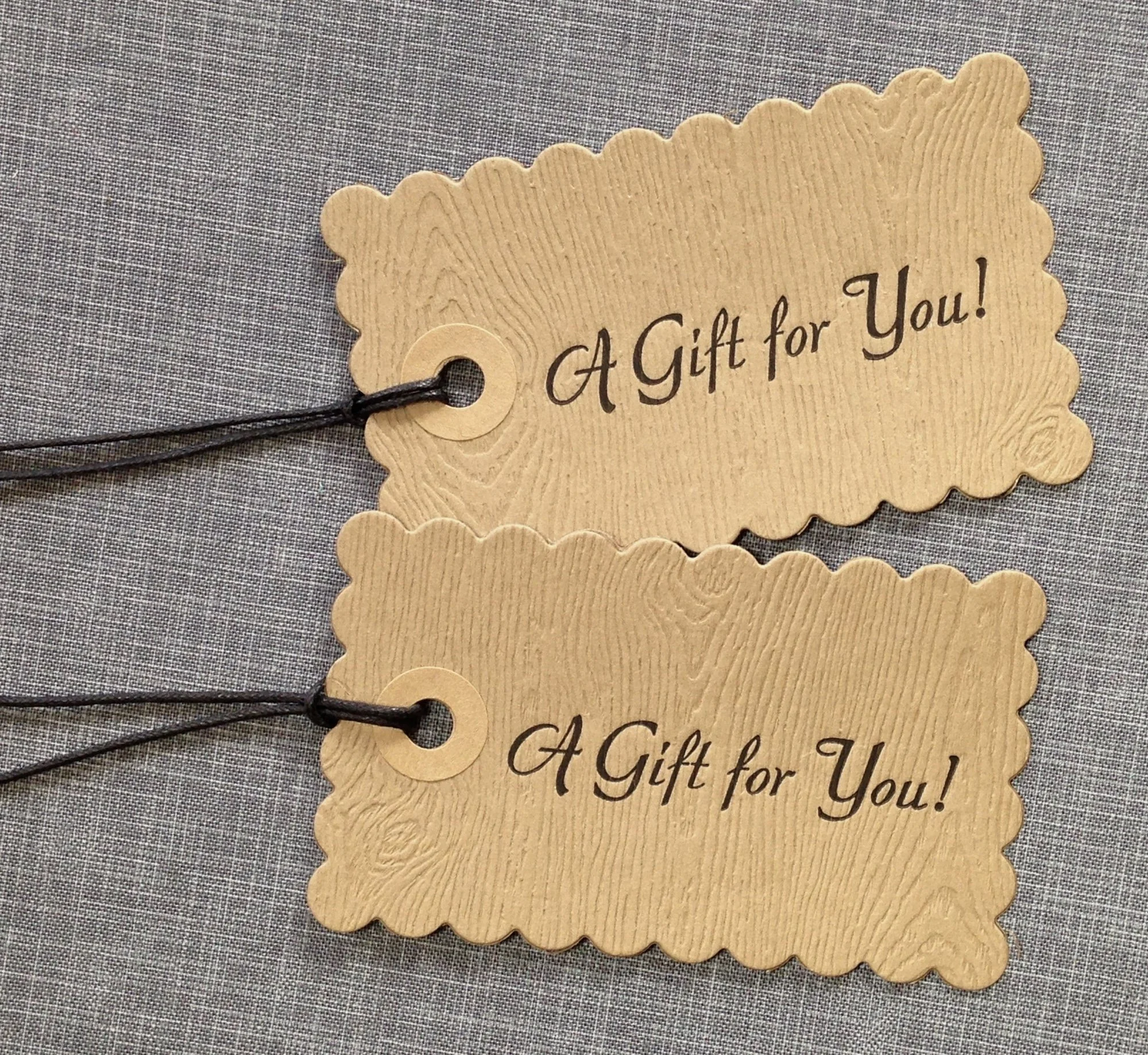 letterpress Gift tags on wood grain paper