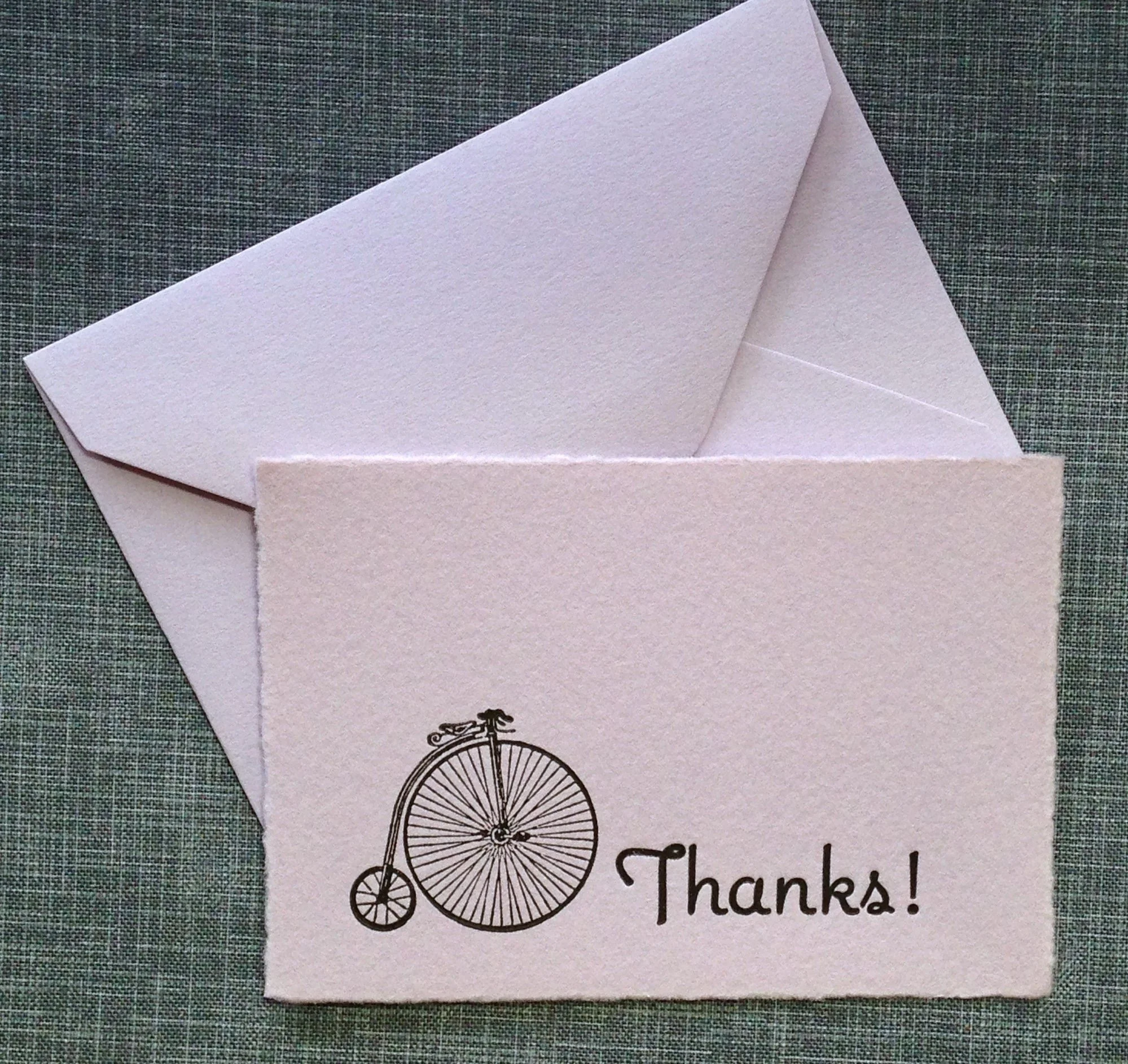 letterpress thank you card with penny Farthing bicycle