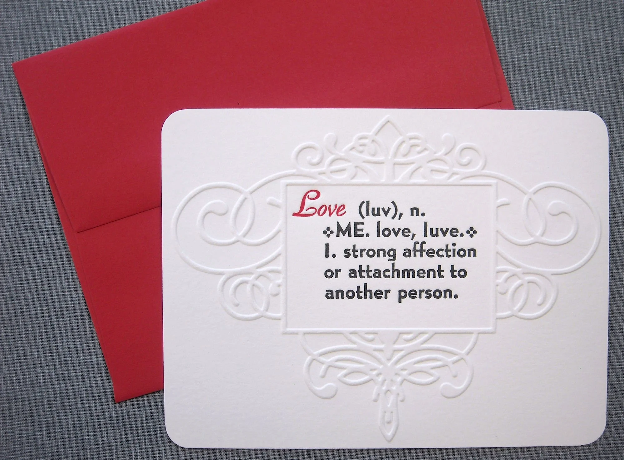 letterpress valentine , letterpress card and envelope , letterpress love card , letterpress anniversary card