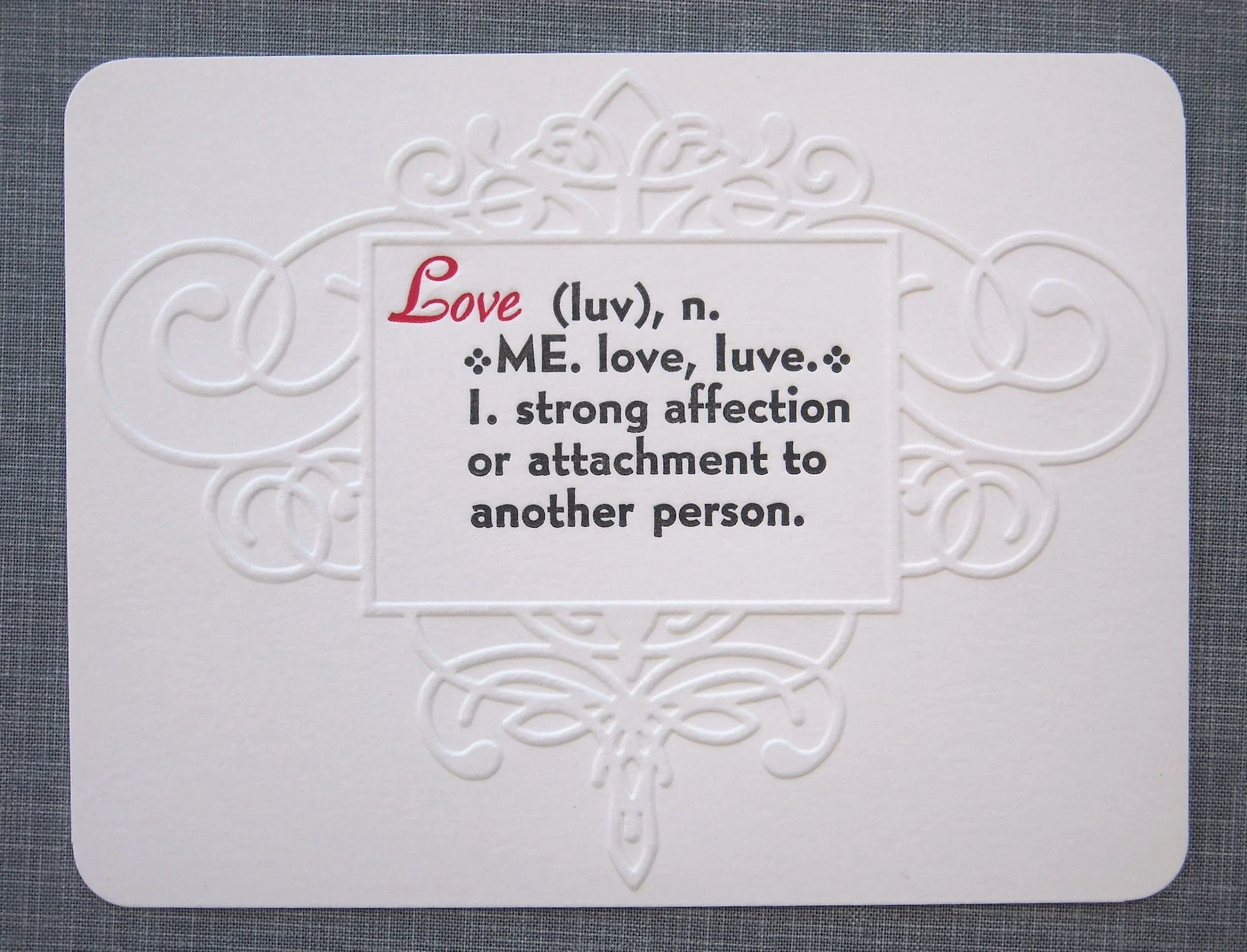 Letterpress Valentine and Envelope - Definition of Love