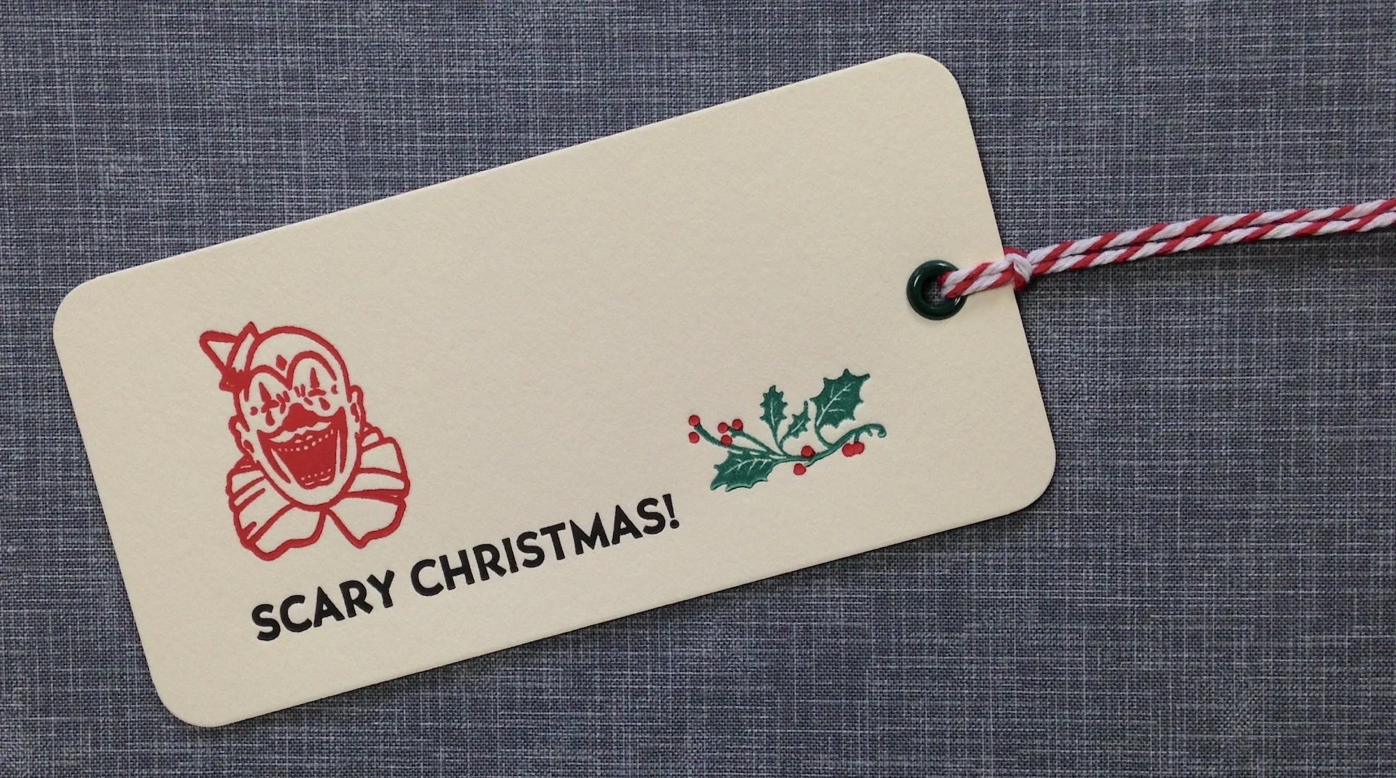 letterpress Christmas tags with holly