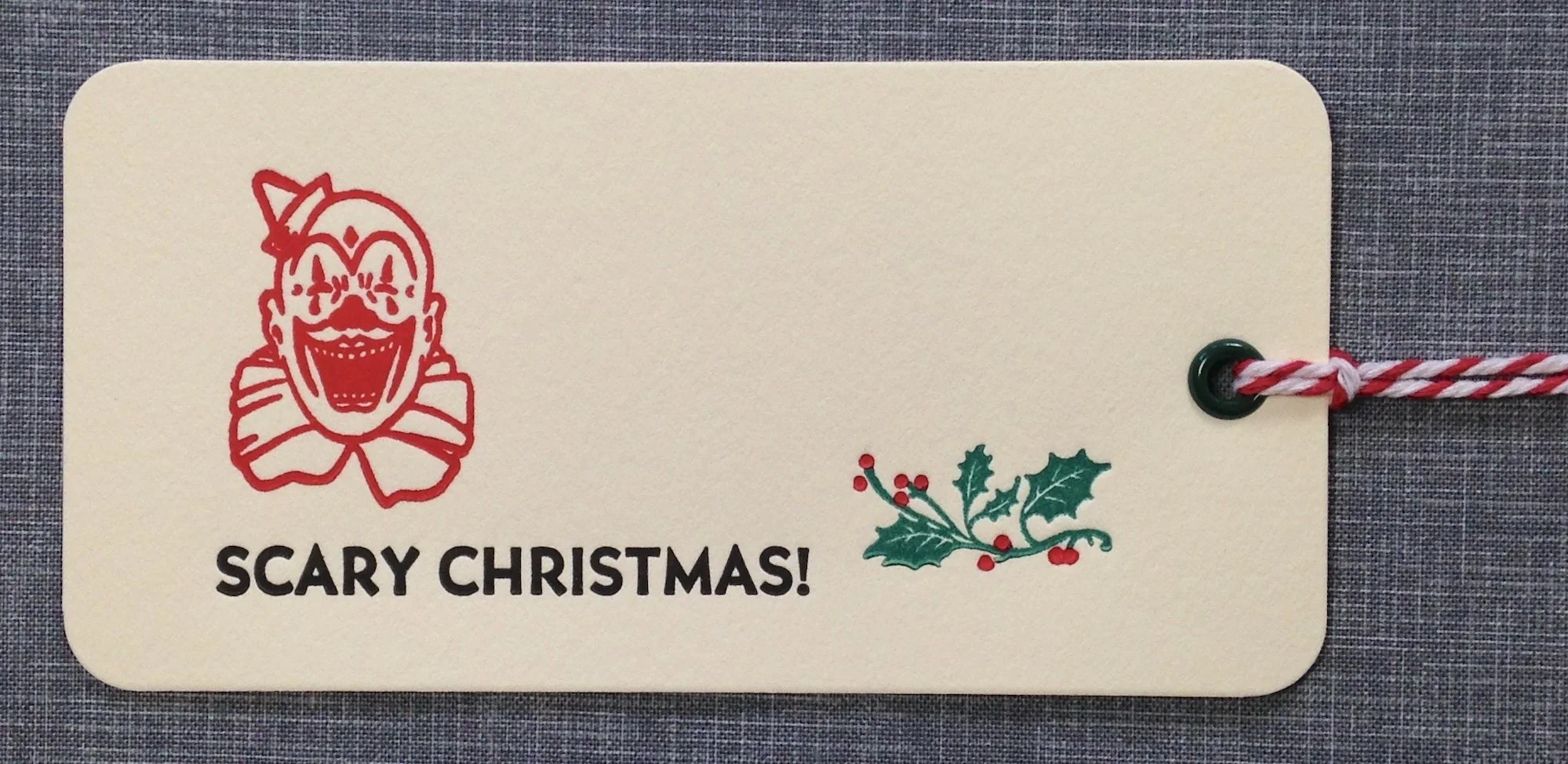letterpress Gift tags with clown and holly