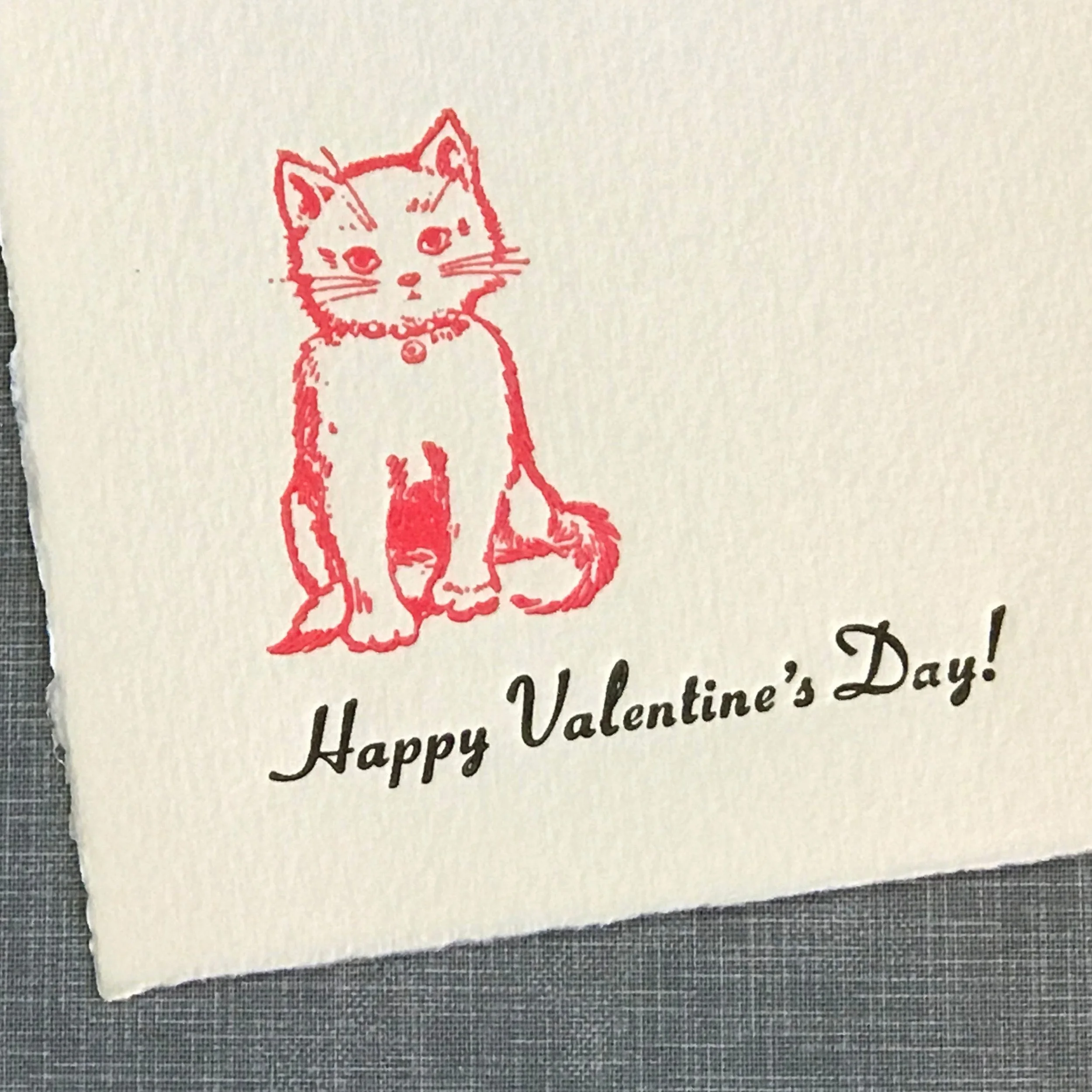 Letterpress Valentine Card and Envelope - Pretty Pink Kitty