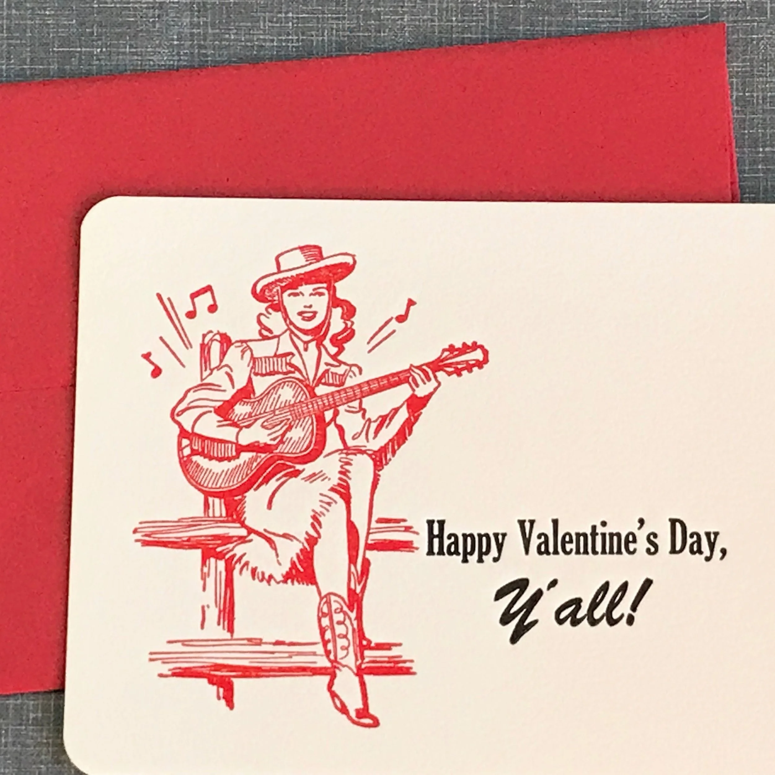 letterpress valentine with cowgirl