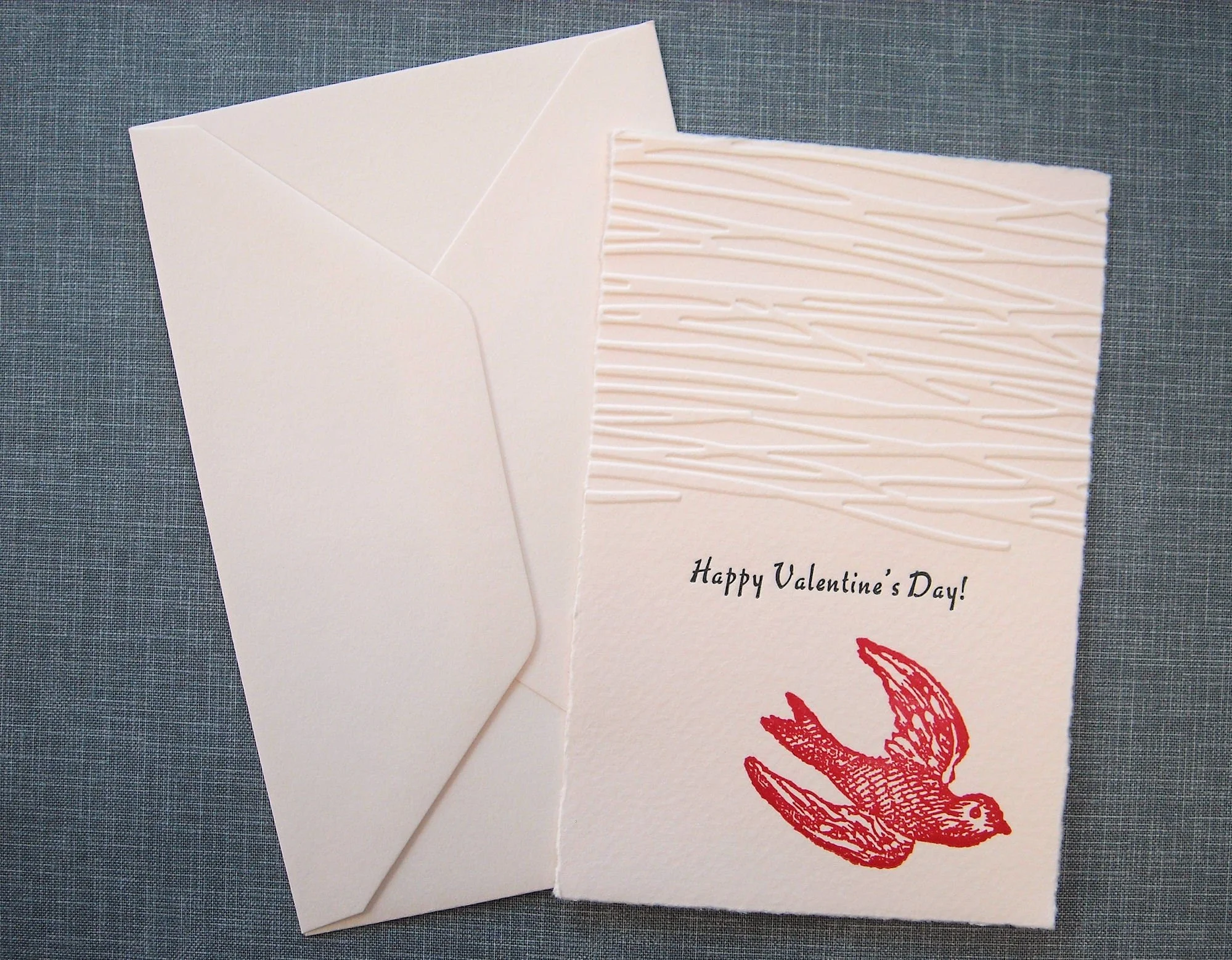 Letterpress Valentine and Envelope - Little Red Bird