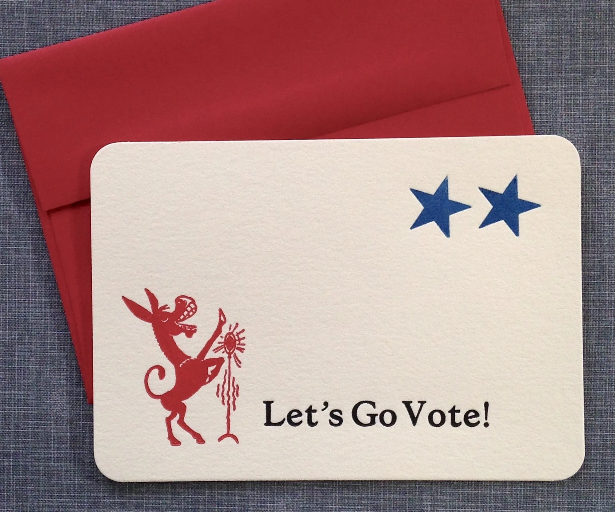 letterpress political card with democrat donkey