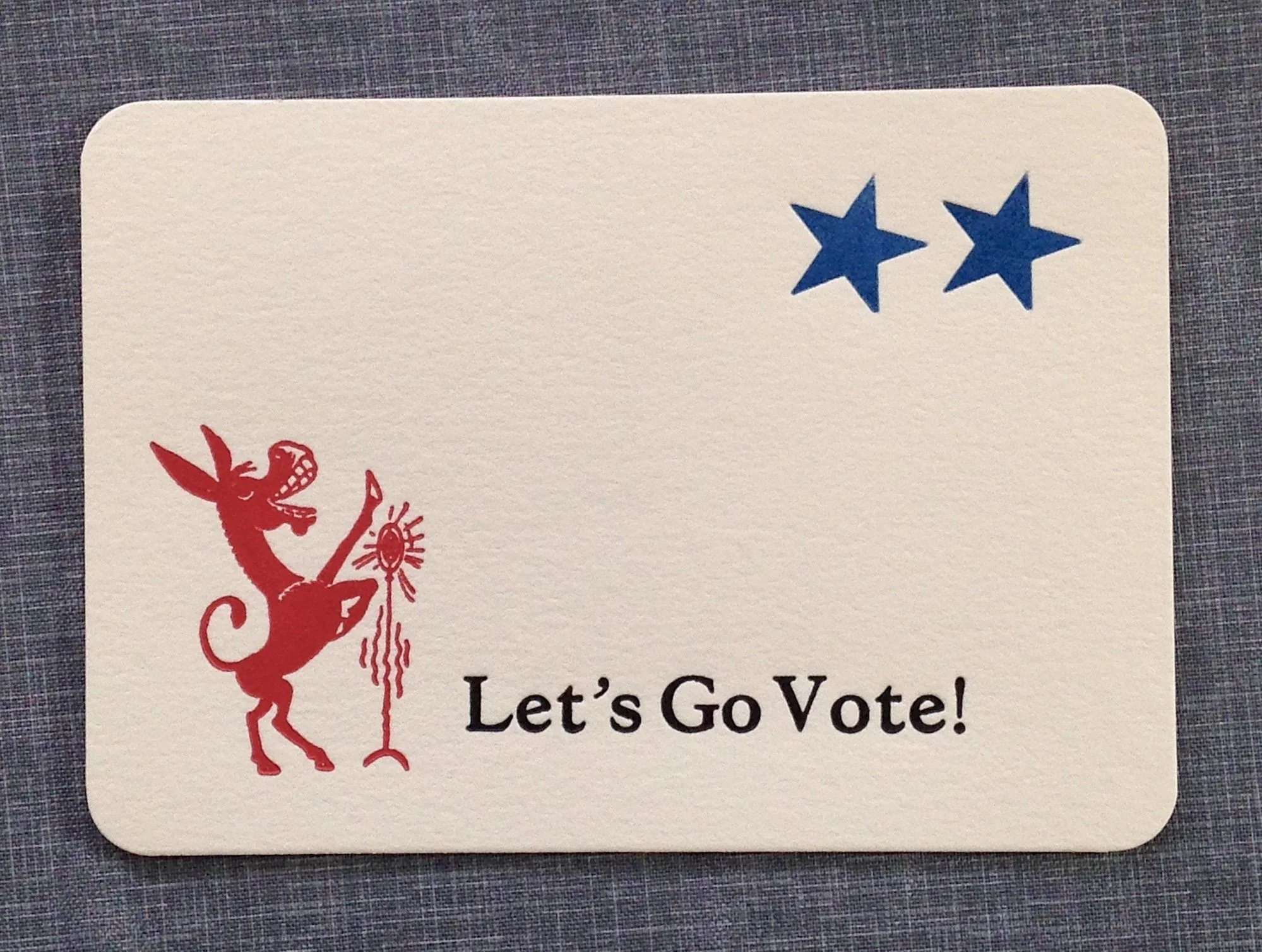 letterpress political card with democrat donkey