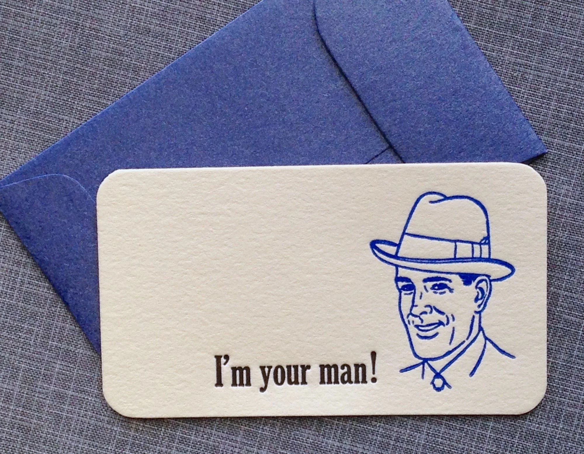 letterpress enclosure card with vintage image of ad man