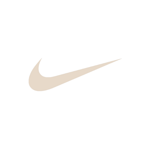 Close-up of a white Nike swoosh logo on a black background.