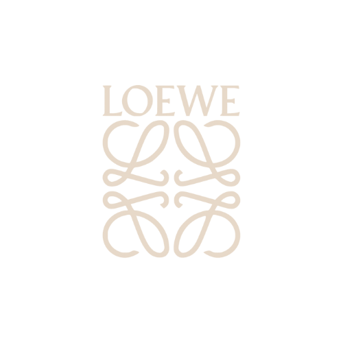 Loewe logo featuring an intricate, symmetrical design on a black background.