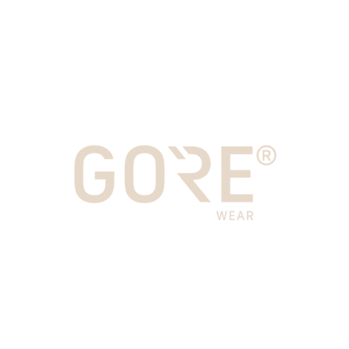 GORE WEAR logo with stylized text and a small graphic element on a black background.