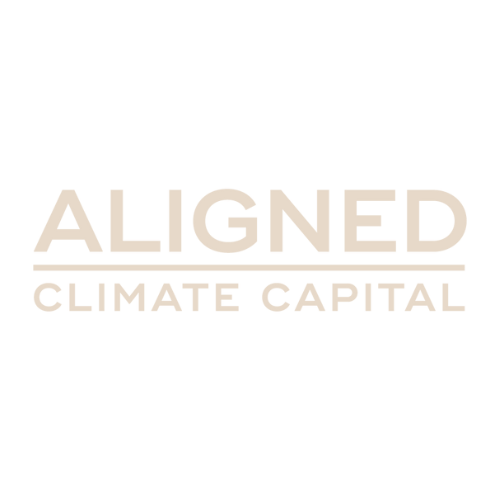 Logo for ALIGNED Climate Capital on a black background