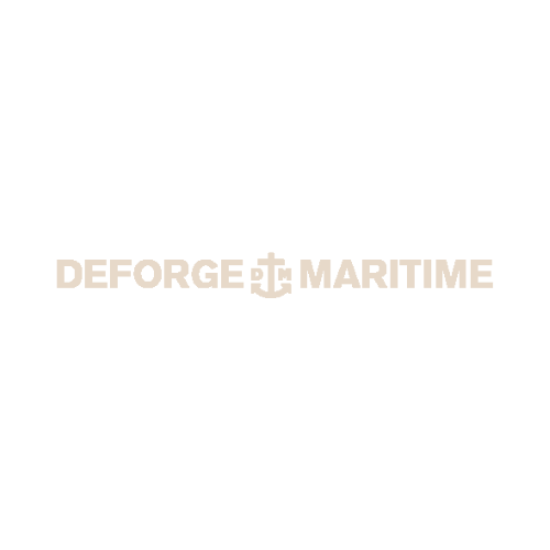 Black background with white text that reads 'DEFORGE & MARITIME', with an anchor symbol replacing the letter 'A' in 'MARITIME'.