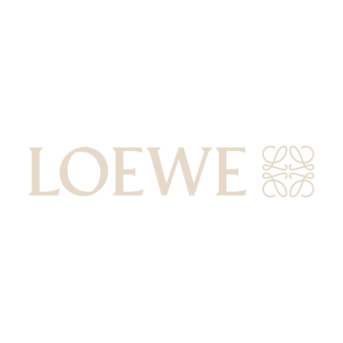 Loewe logo in beige on black background.
