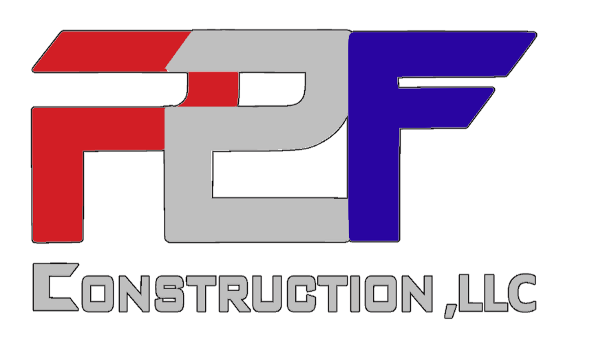 F2 Construction LLC logo with red, gray, and blue stylized letters F, 2, and F, and company name in gray below.