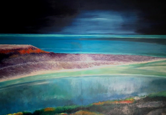 “… y sin embargo tus ojos azules, azul que tienen el
cielo y el mar…”
Oleo sobre Papel
100 cm x 140 cm
2018