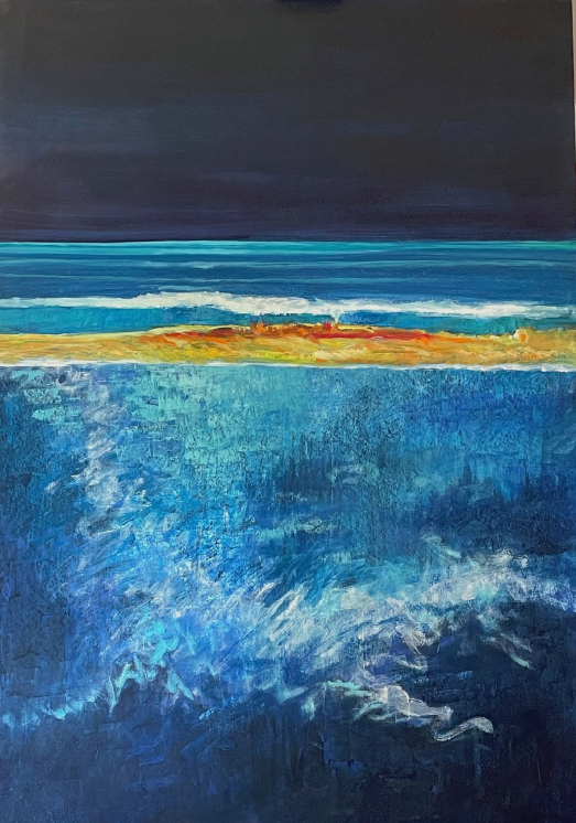 “en la noche callada, que sea plenilunada
azul, como ninguna…”
Oleo sobre papel
100 cm x 70 cm
2018