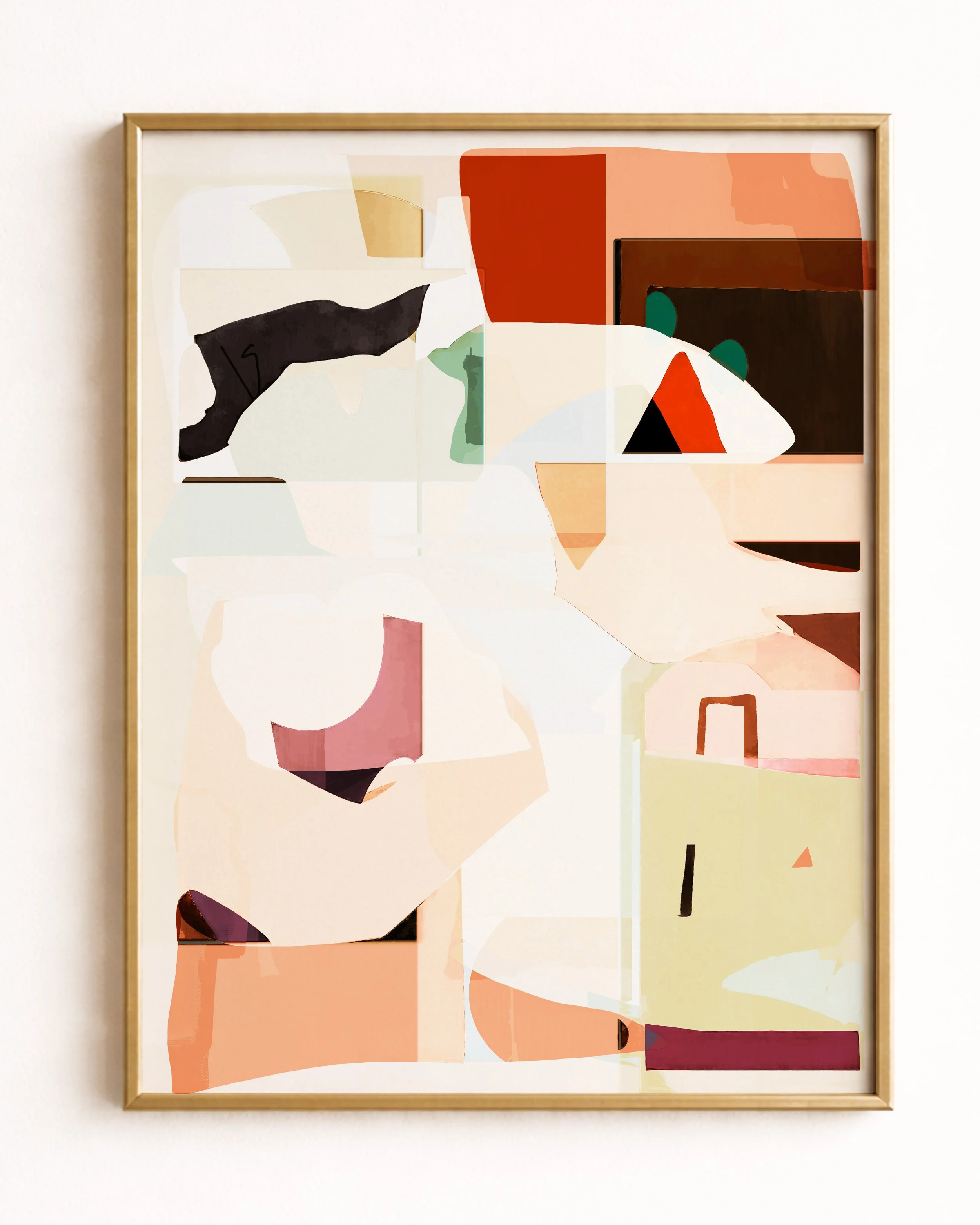 Abstract artwork with geometric shapes and pastel colors.