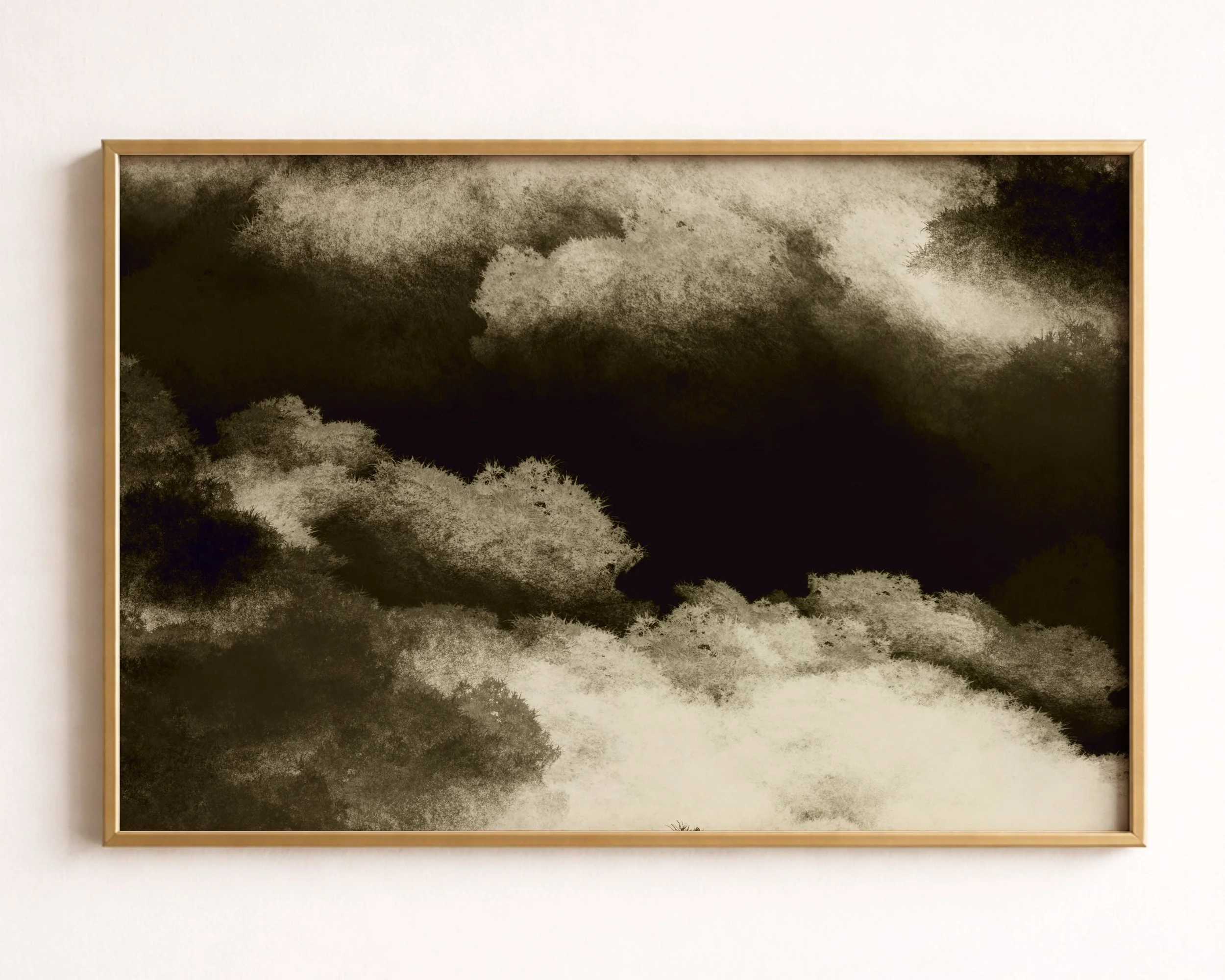 Abstract black, white, and gray clouds or smoke in a watercolor style.
