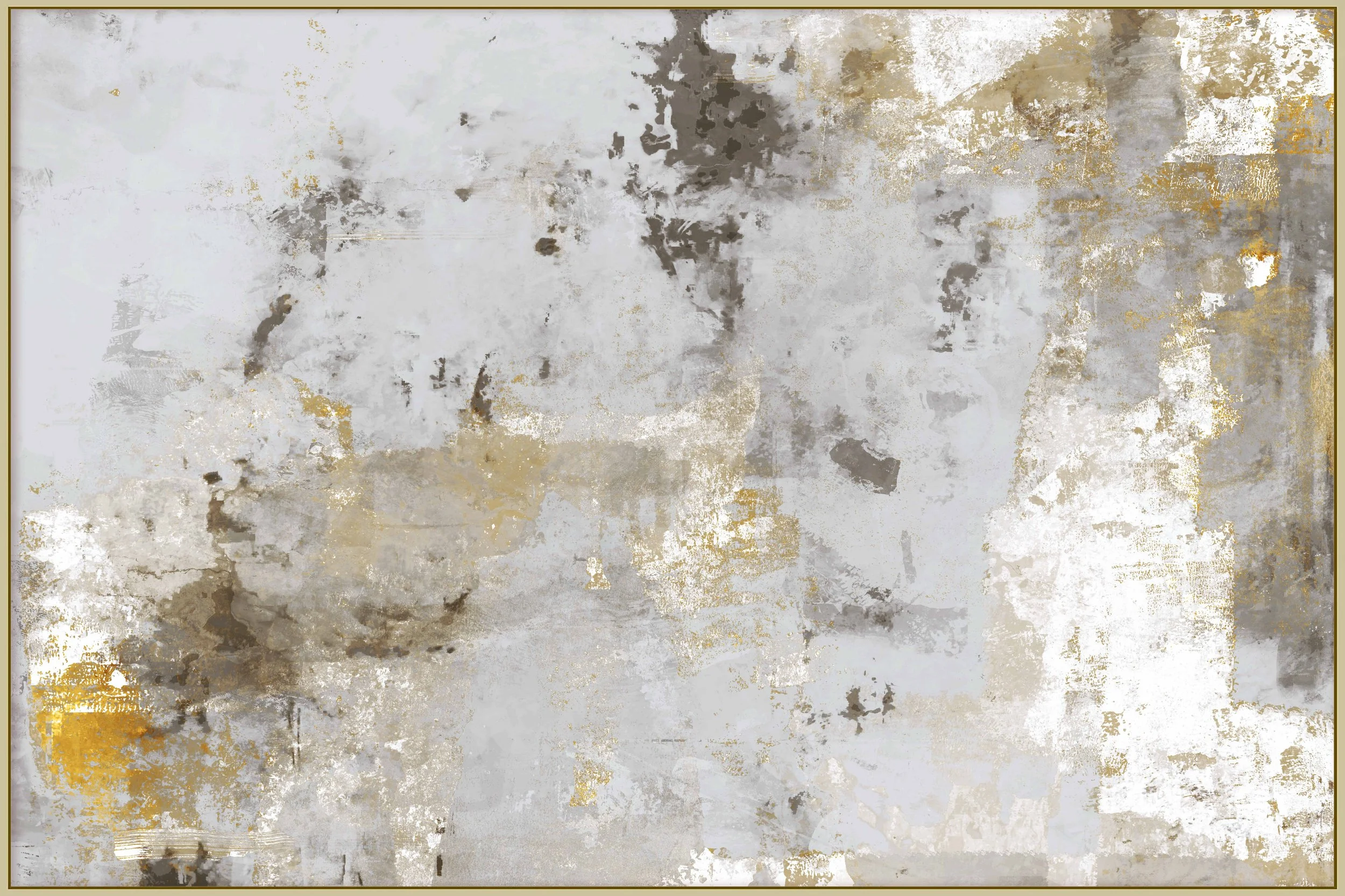 Abstract textured background with shades of white, gray, gold, and black, resembling a distressed or weathered surface.