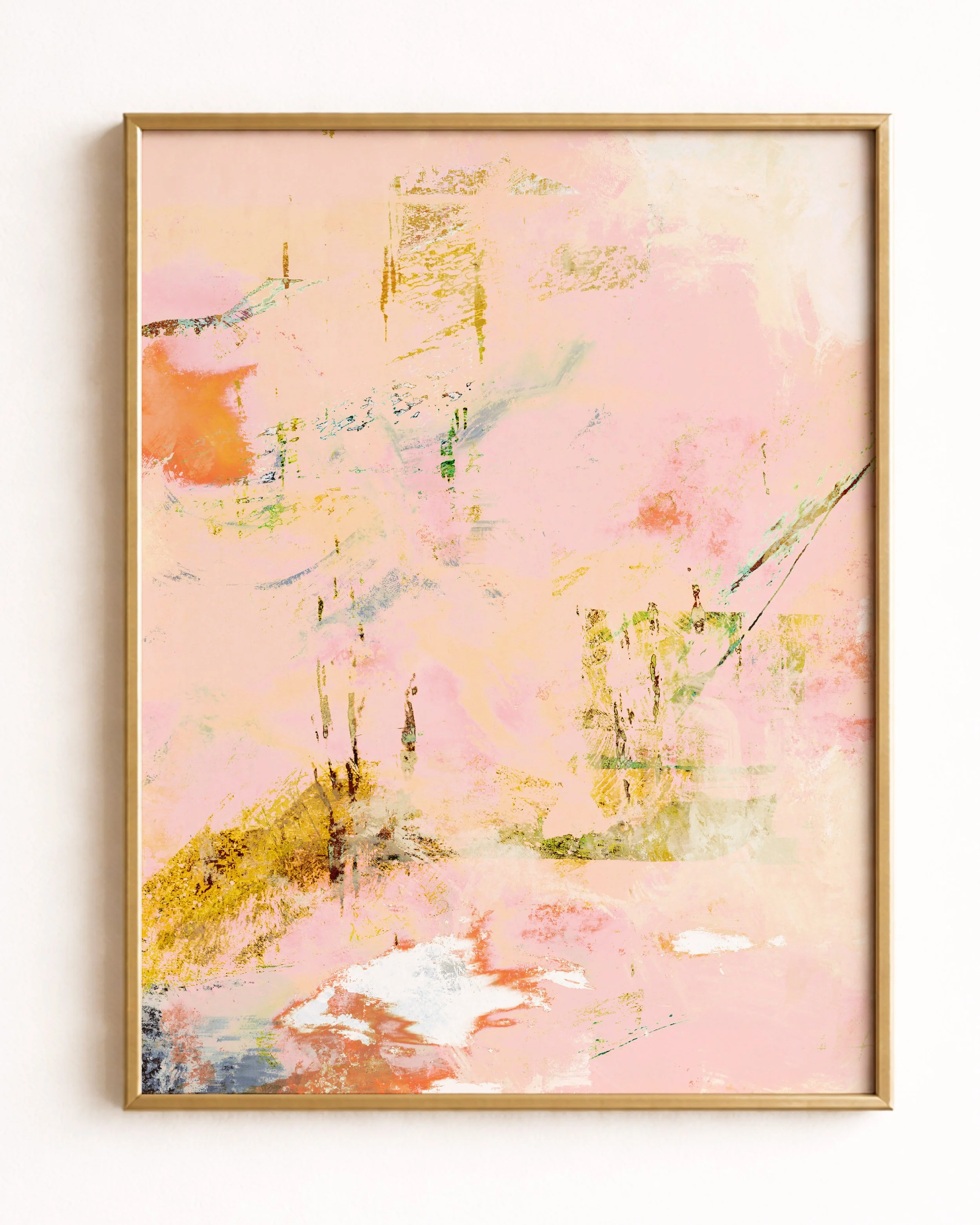 Abstract painting with soft pastel colors and textured brushstrokes.