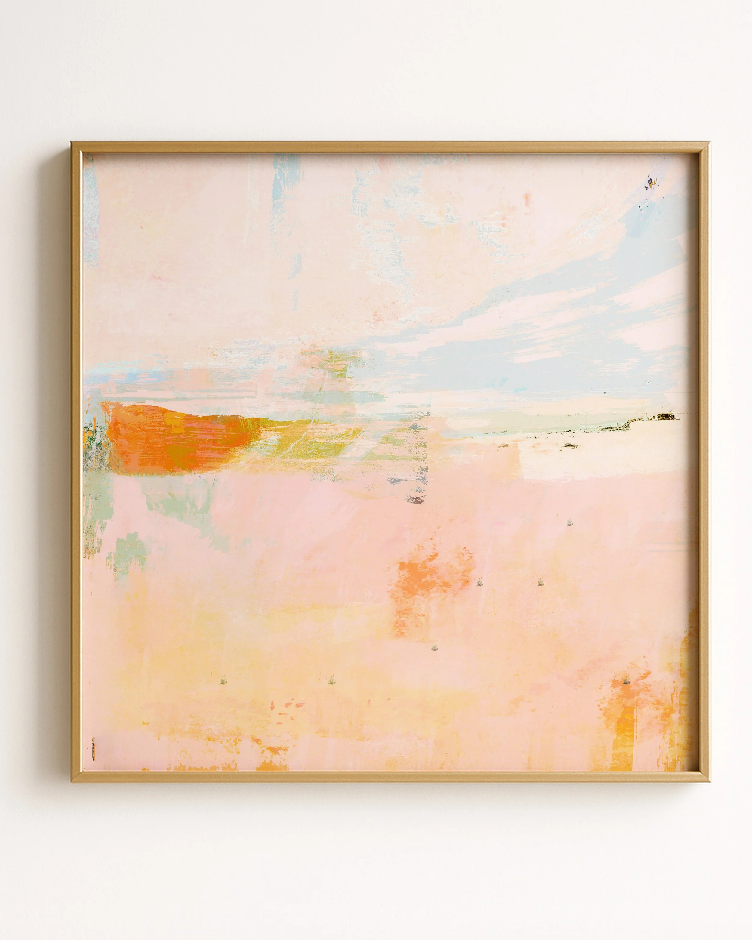 Abstract pastel-colored digital painting with soft brushstrokes and subtle textures, featuring light pink, orange, and blue hues.