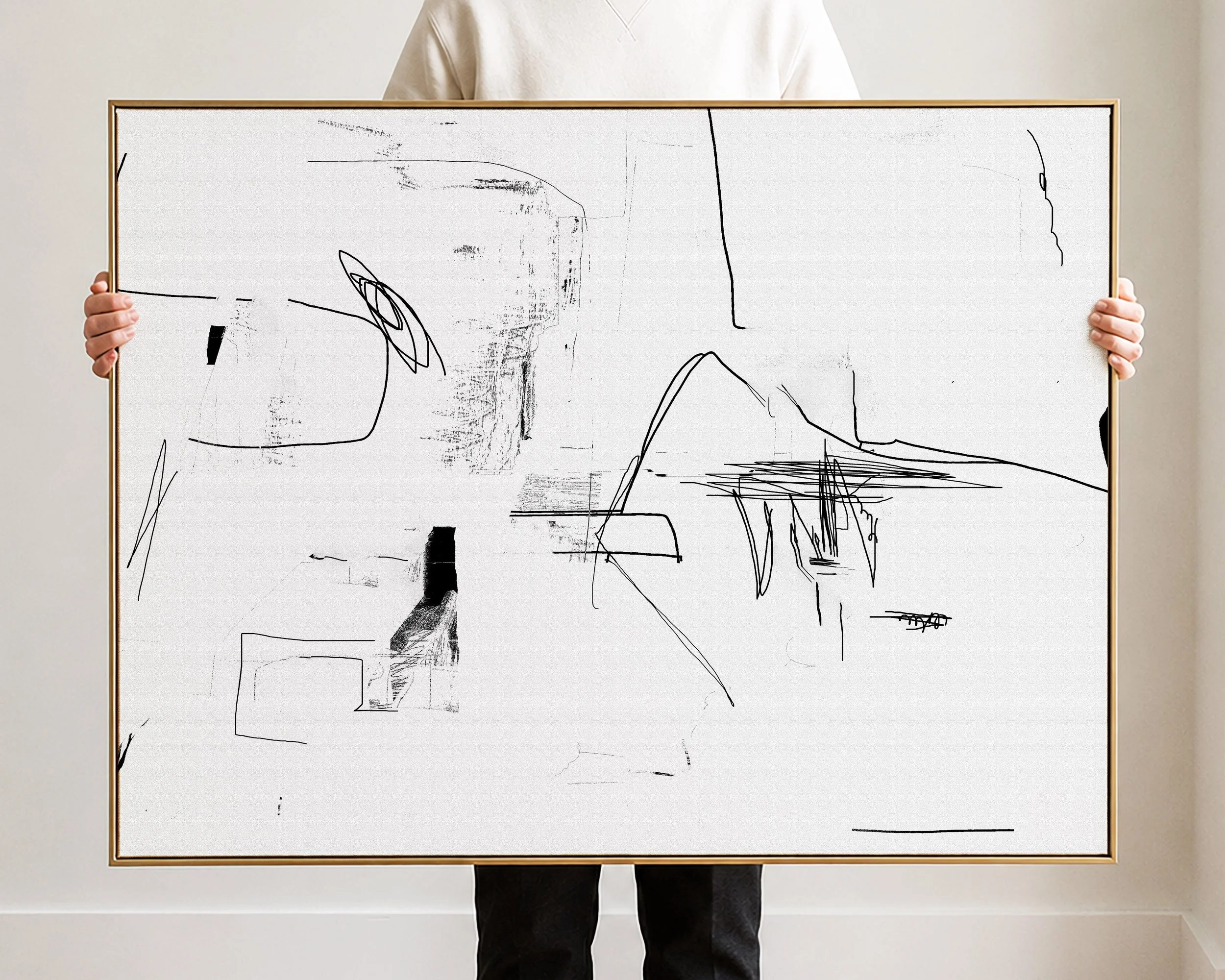 Abstract black and white digital artwork with irregular lines and shapes.