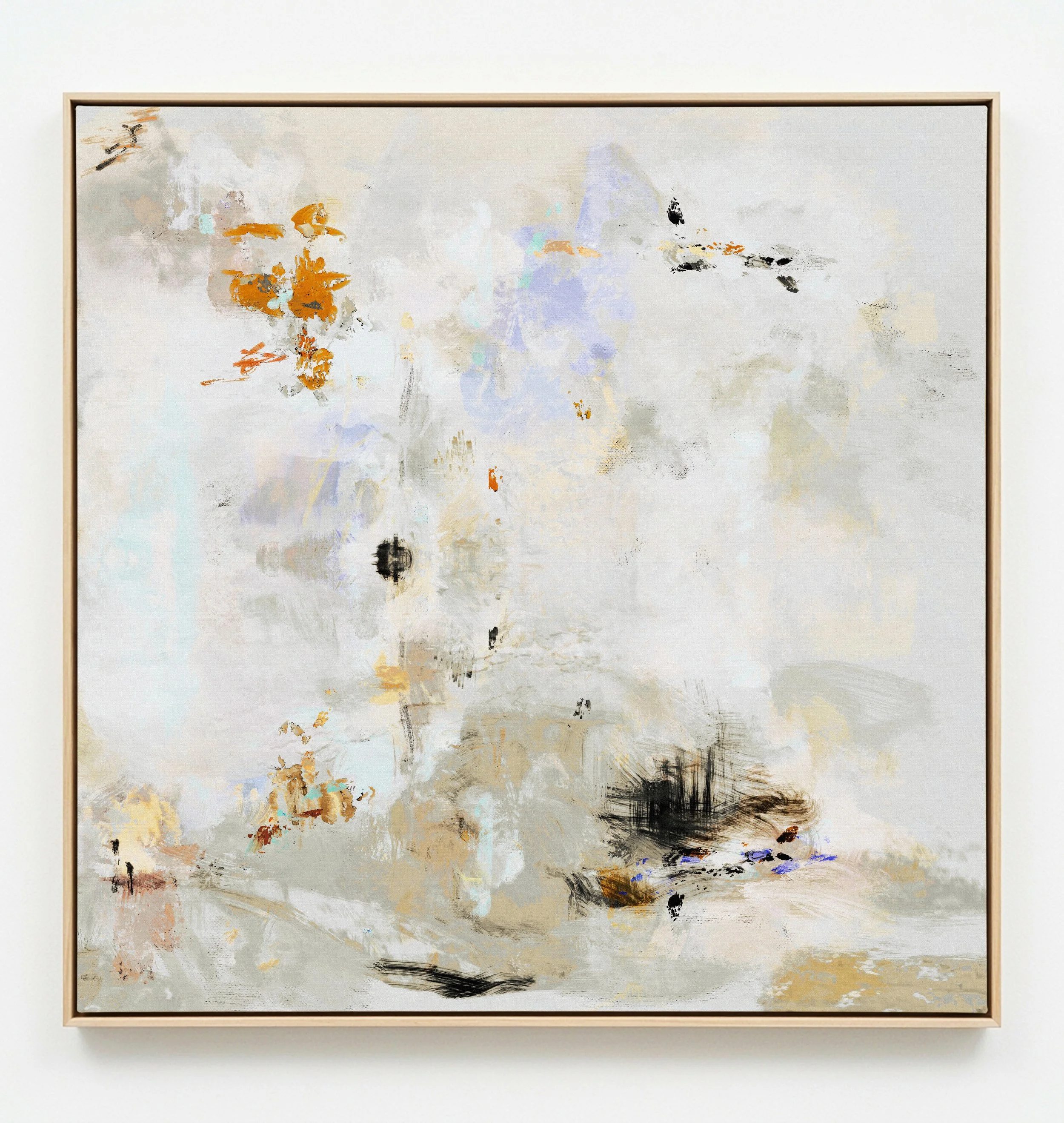 Abstract watercolor painting with light pastel colors and some darker accents.