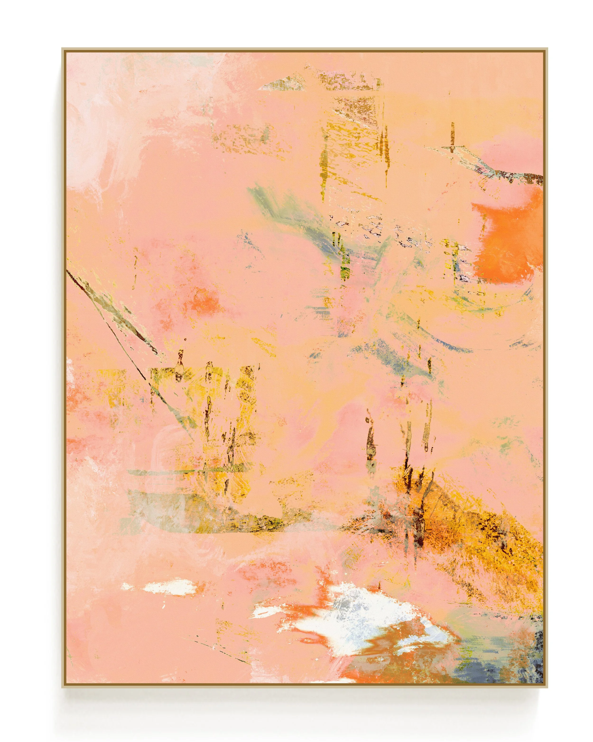 Abstract painting with soft pastel colors and textured brushstrokes.