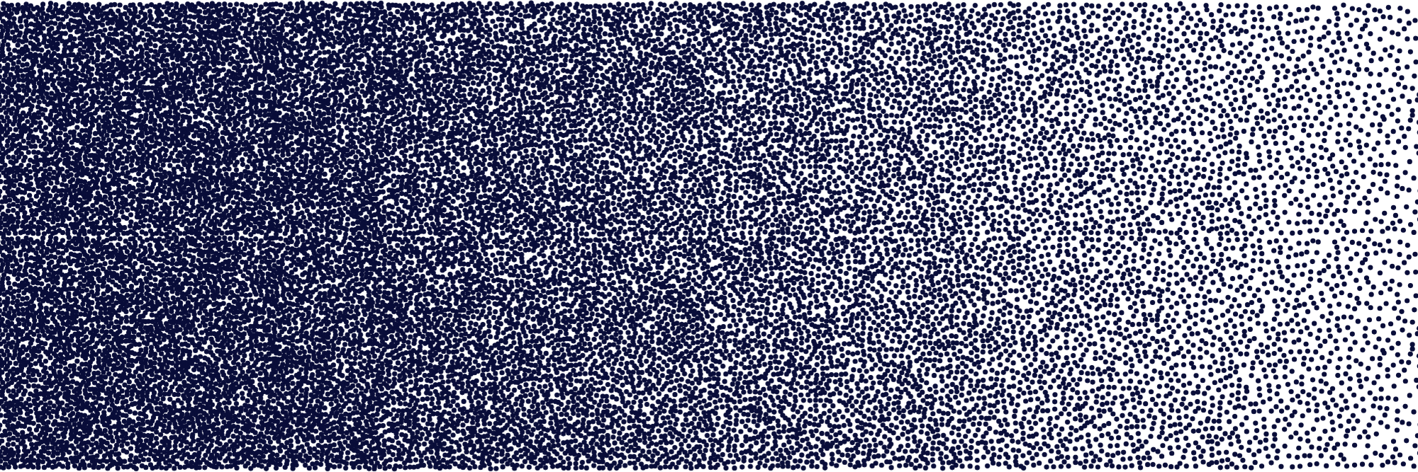 A gradient background with small, irregularly shaped dots transitioning from dark blue on the left to light gray on the right.