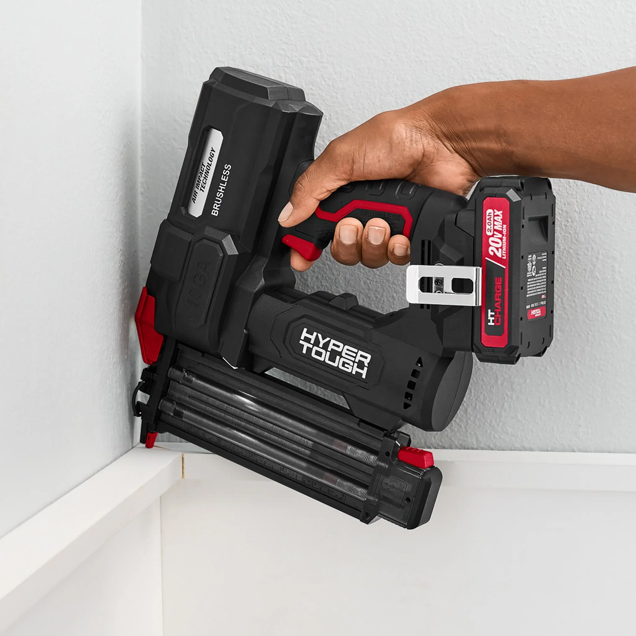 Hyper Tough - Only at Walmart - Nailer being used to attach trim to wall