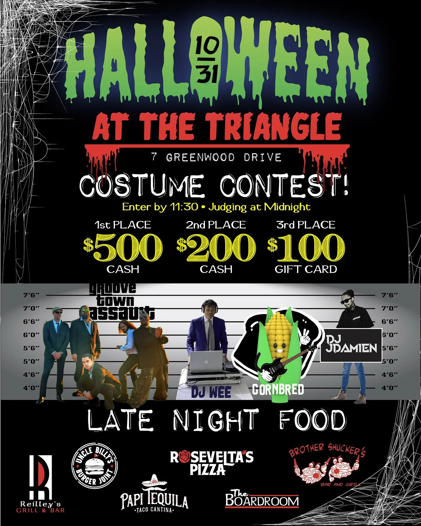 Tricks, treats &amp; killer costumes &mdash; you don&rsquo;t want to miss this fright night! 🕸️👻🎃☠️

&bull;Join us for a Triangle wide Halloween celebration with live music &amp; late night food! 🍕 

&bull;Enter into our costume contest to win $5