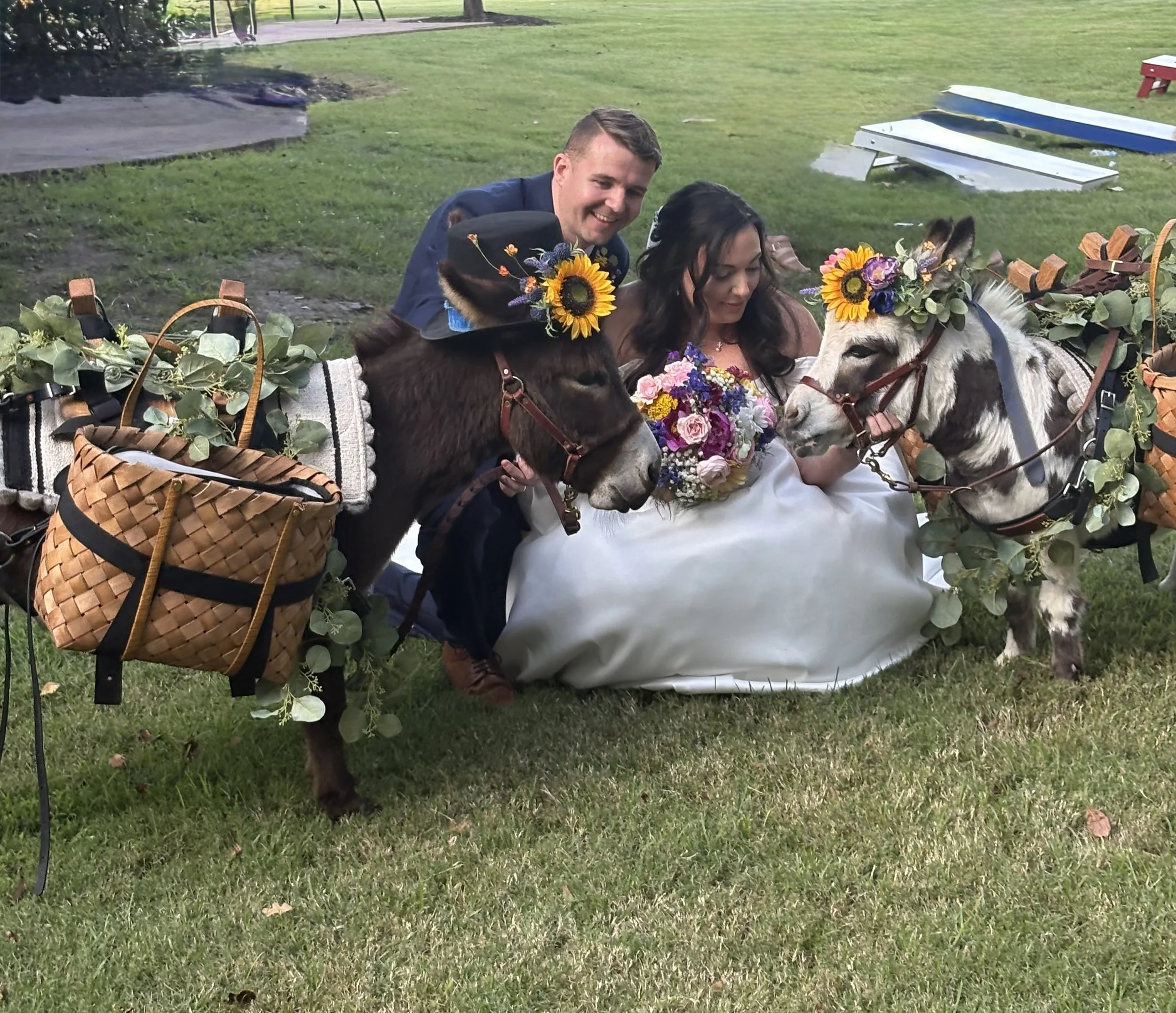 John Wick and Penny Lane in wildflowers