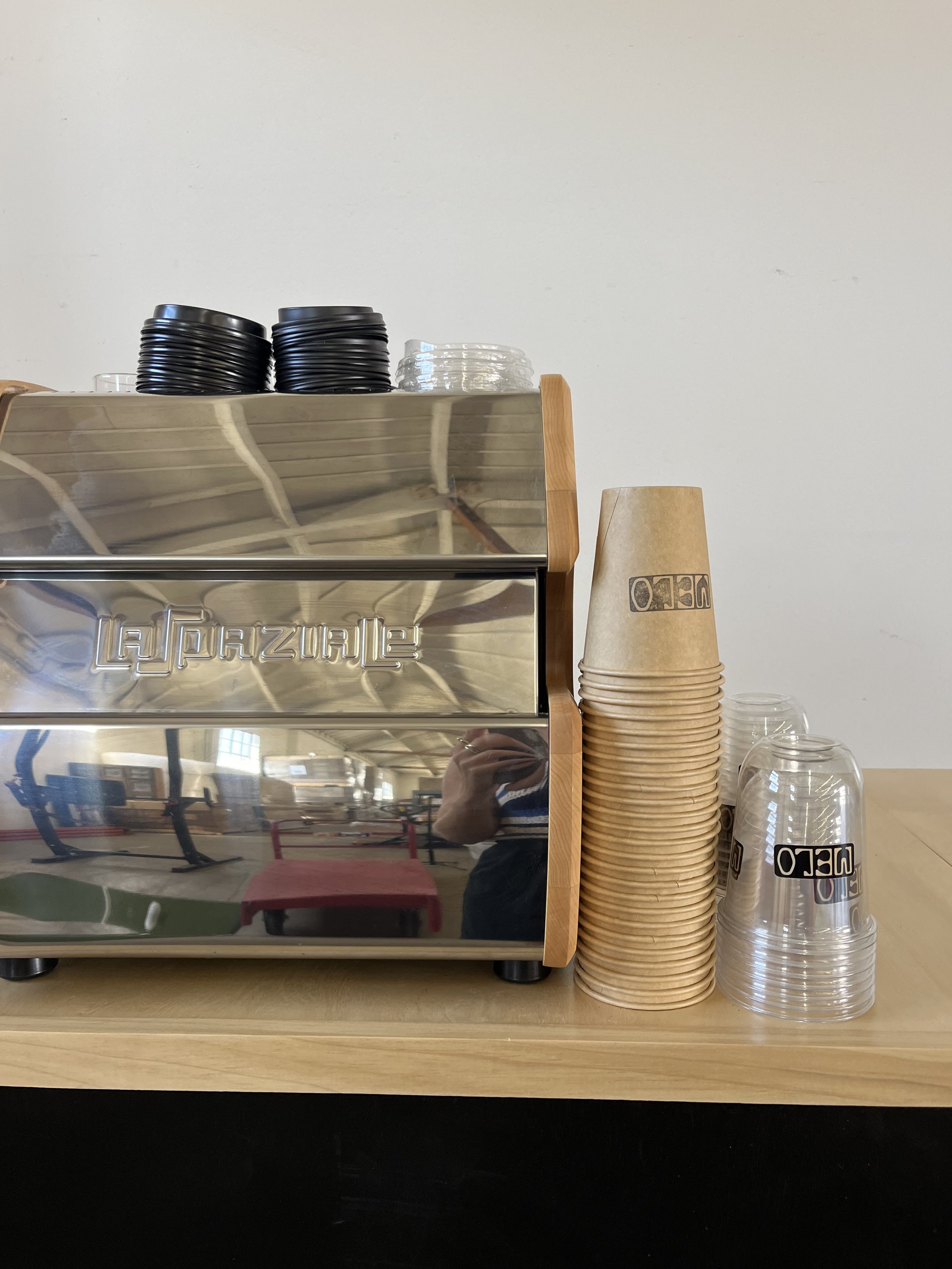 Mobile coffee cart catering setup by Melo at corporate event in Orange County