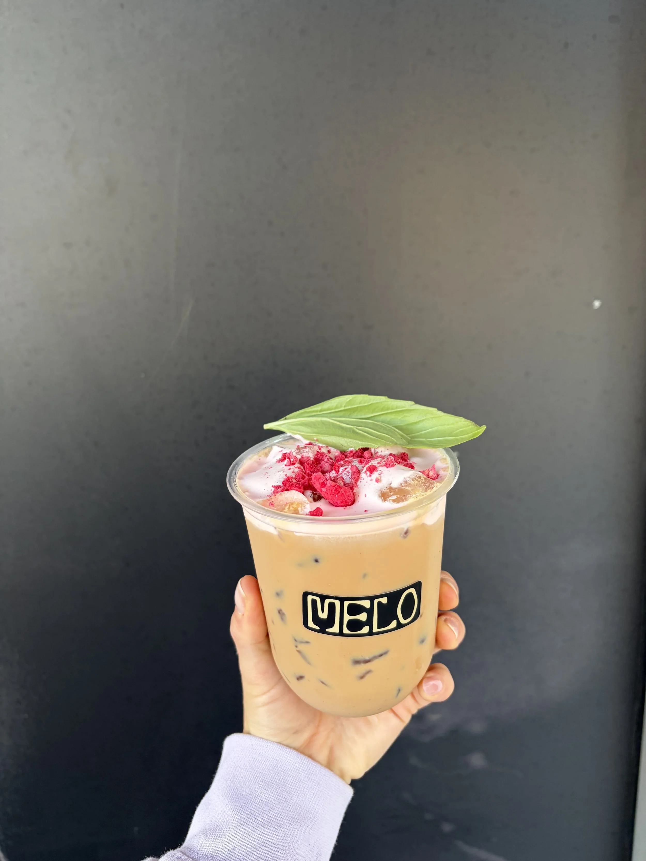 Raspberry basil latte with cold foam