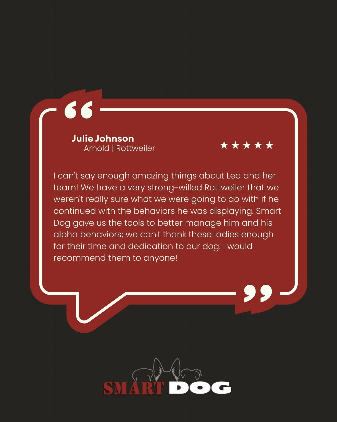 Strong-willed dogs deserve skilled, consistent training - and the right team behind them.

Julie trusted us with Arnold, her Rottweiler, when behaviors felt overwhelming and uncertain.

Through our training program, we focused on structure, clarity, 