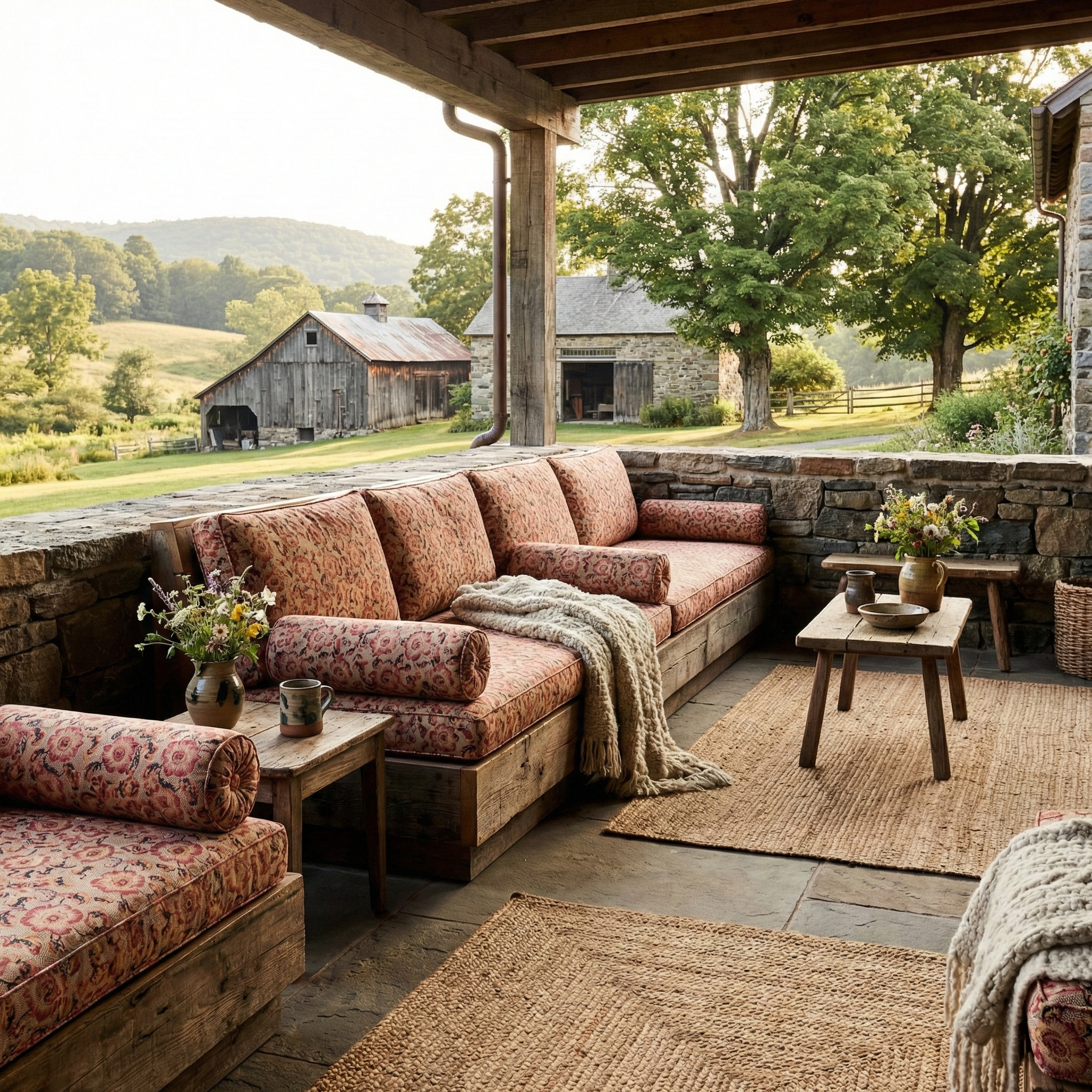 Bespoke decorative pillows in Catti Litke Sakai Chintz Ume archival print fabric for curated home decor.