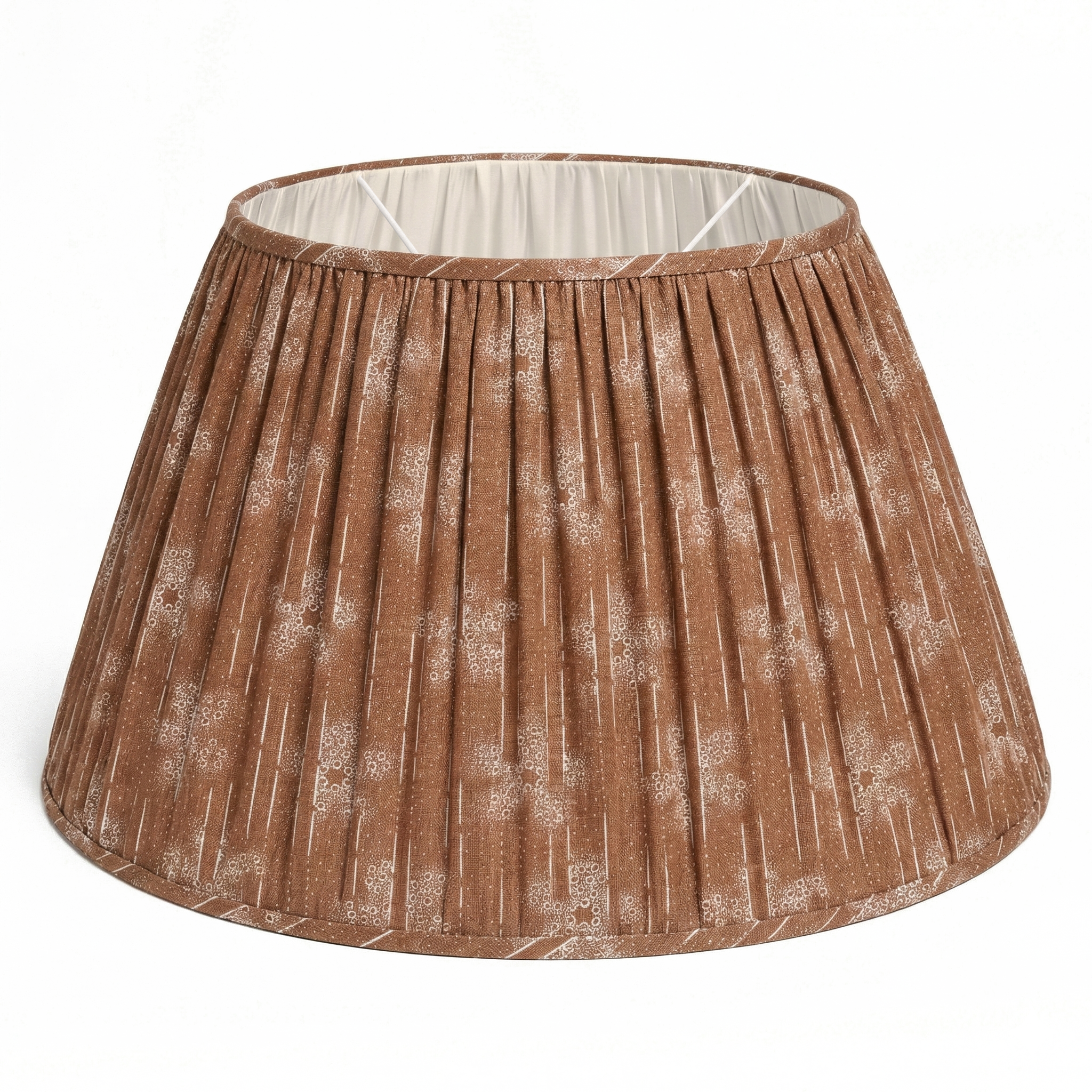 Catti Litke custom fabric lampshade in Cora Marmelo archival print; 100% natural linen shade in warm orange quince tones, made-to-order in NY.