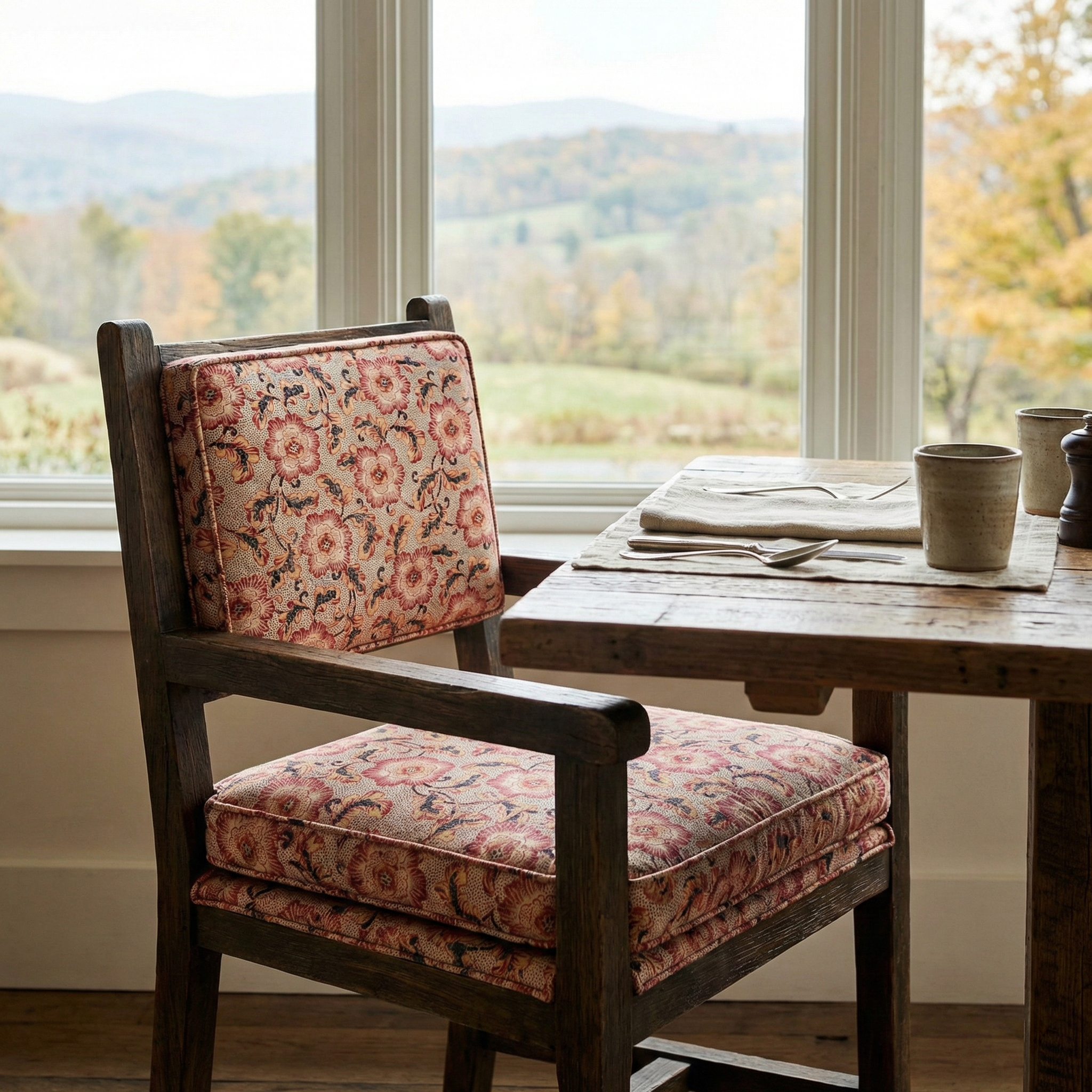 Tactile detail of Catti Litke Sakai Chintz Ume botanical print on 100% natural linen for trade professionals.