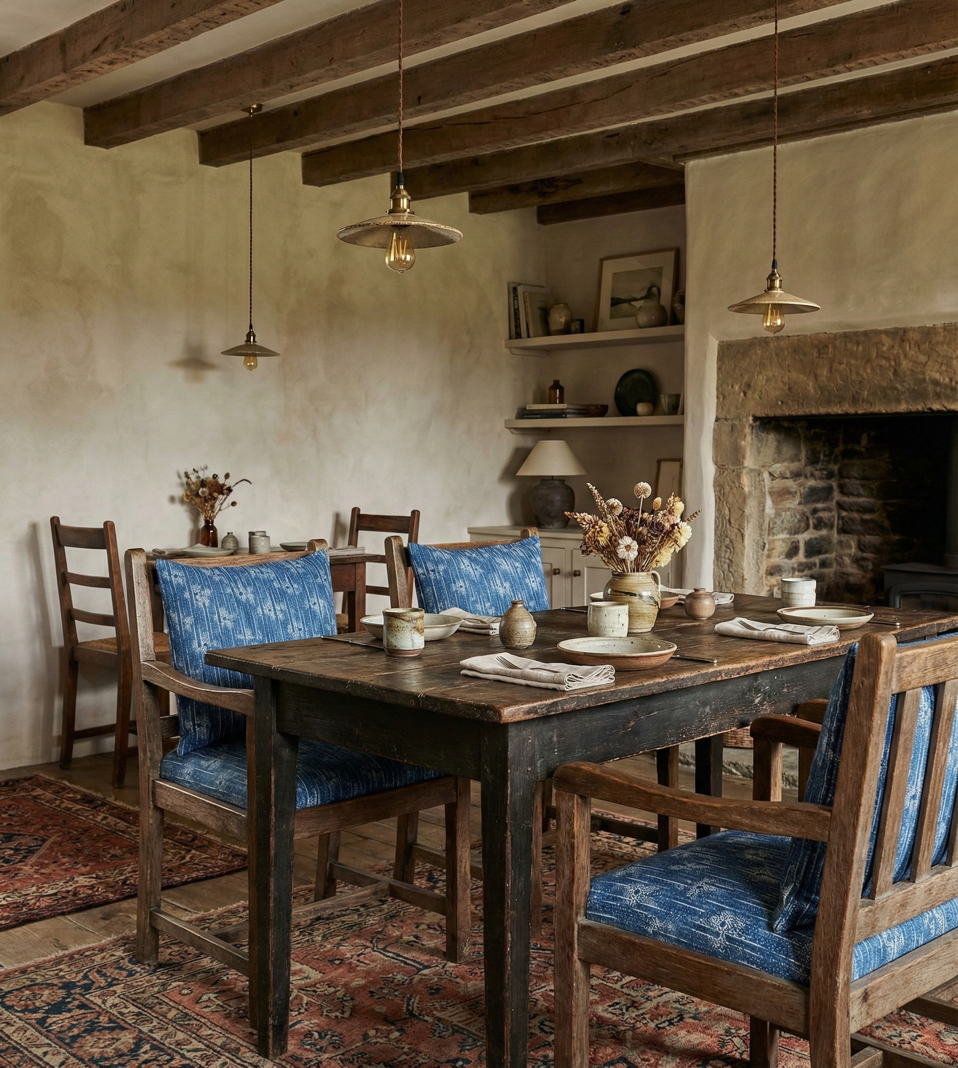 High-end chair cushions in Catti Litke Cora Dusk linen fabric within a luxury restaurant interior design project.