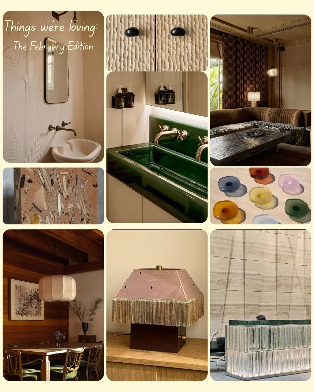 February Edition :/: Things we&rsquo;re loving now&hellip;.

Image Credits:

1/  @tim_noone_furnituredesign 
2/ @_studiogemma_ 
3/ @toddhellmuth 
4/ @helderbarbosa_ 
5/ @williamsandgrangeinteriors 
6/ @ecooutdoor 
7/ @analuisacorrigan 
8/ via Pintere