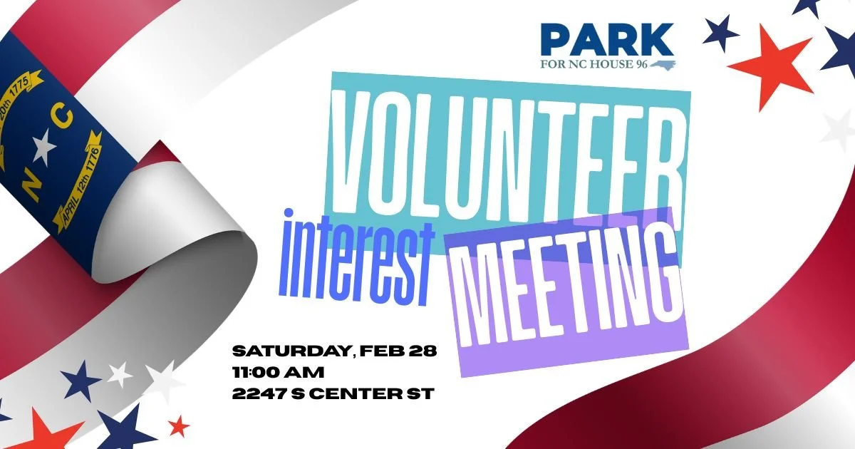 Ready to take the next step?

Join us on Saturday at headquarters for our Volunteer Interest Meeting.

Canvassing. Calls &amp; texts. Digital. Events. Organizing.
There&rsquo;s a place for you here! #VotePark #NCpolitics