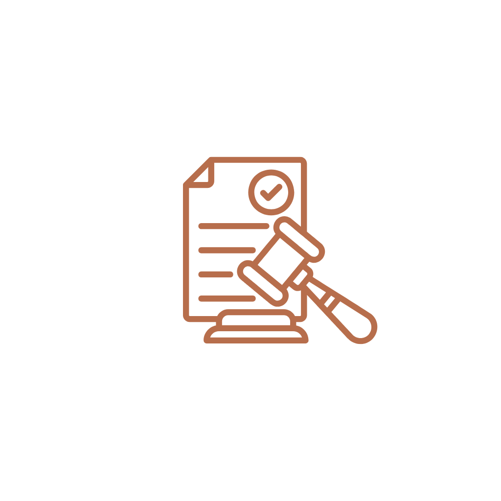 Icon of a legal document with a gavel, symbolizing paralegal services and legal paperwork support.